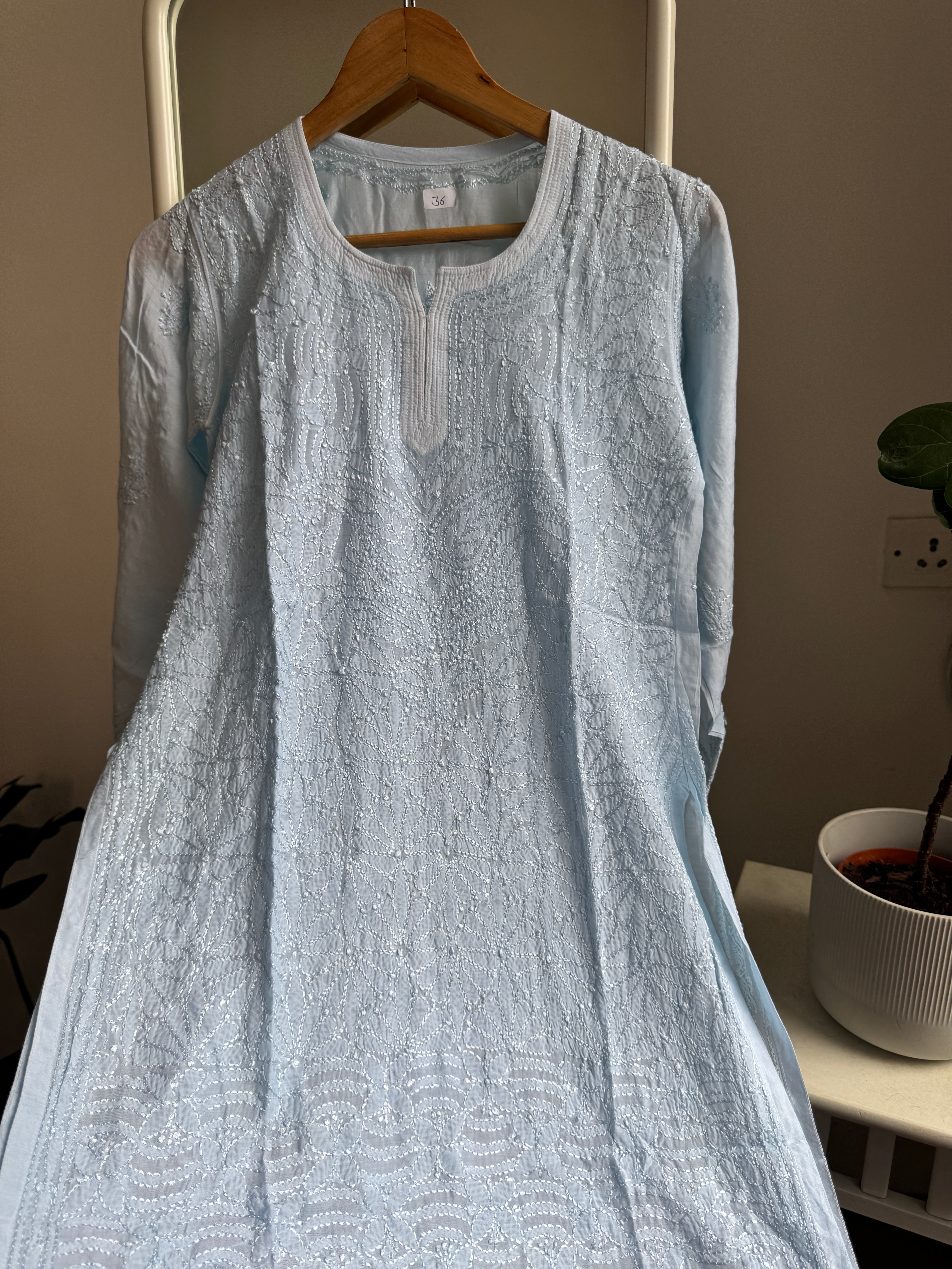 Chikankari Muslin short Top in Baby Blue - HOOR Collection ARIAA CHIKANKARI 