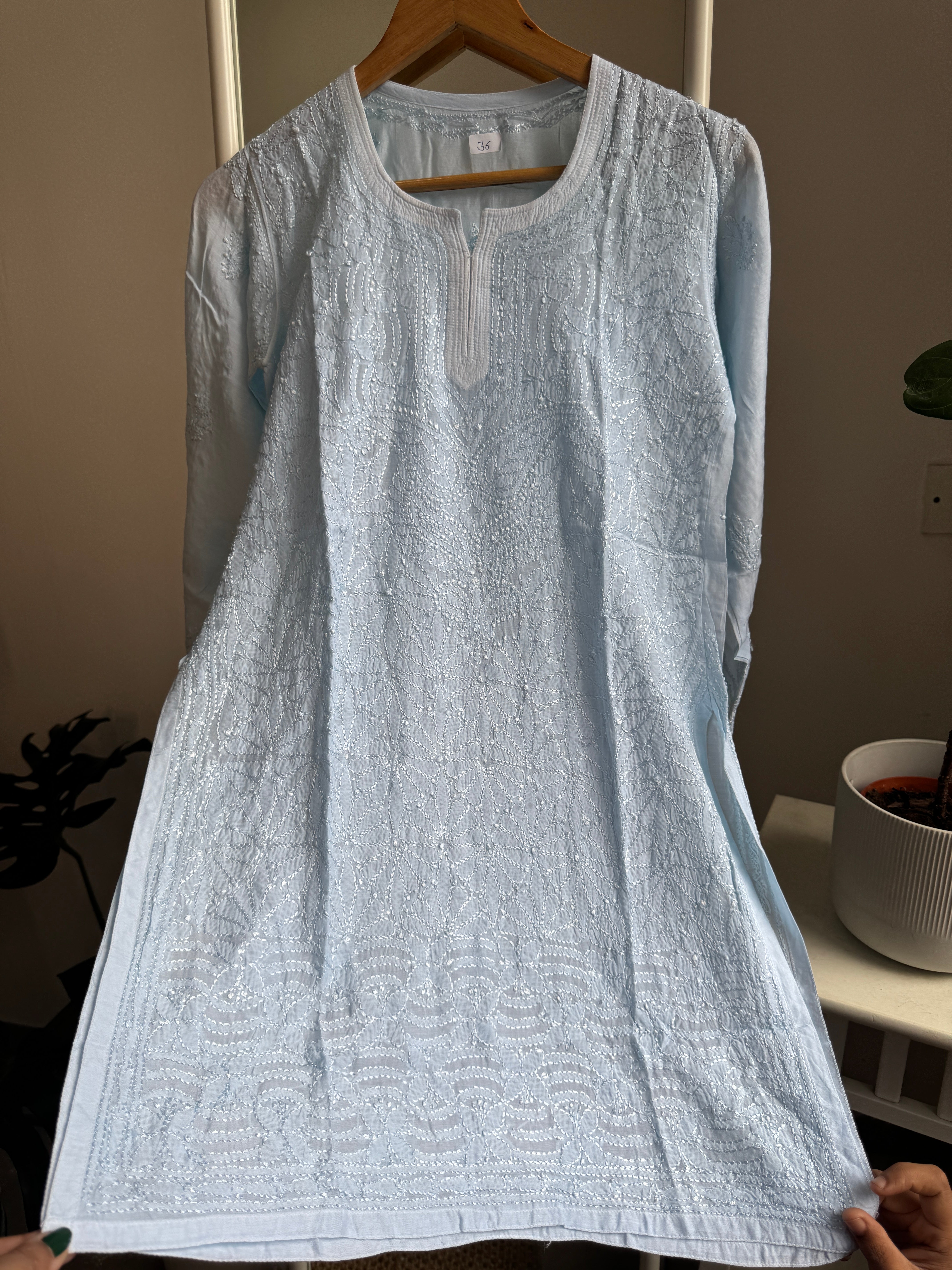 Chikankari Muslin short Top in Baby Blue - HOOR Collection ARIAA CHIKANKARI 