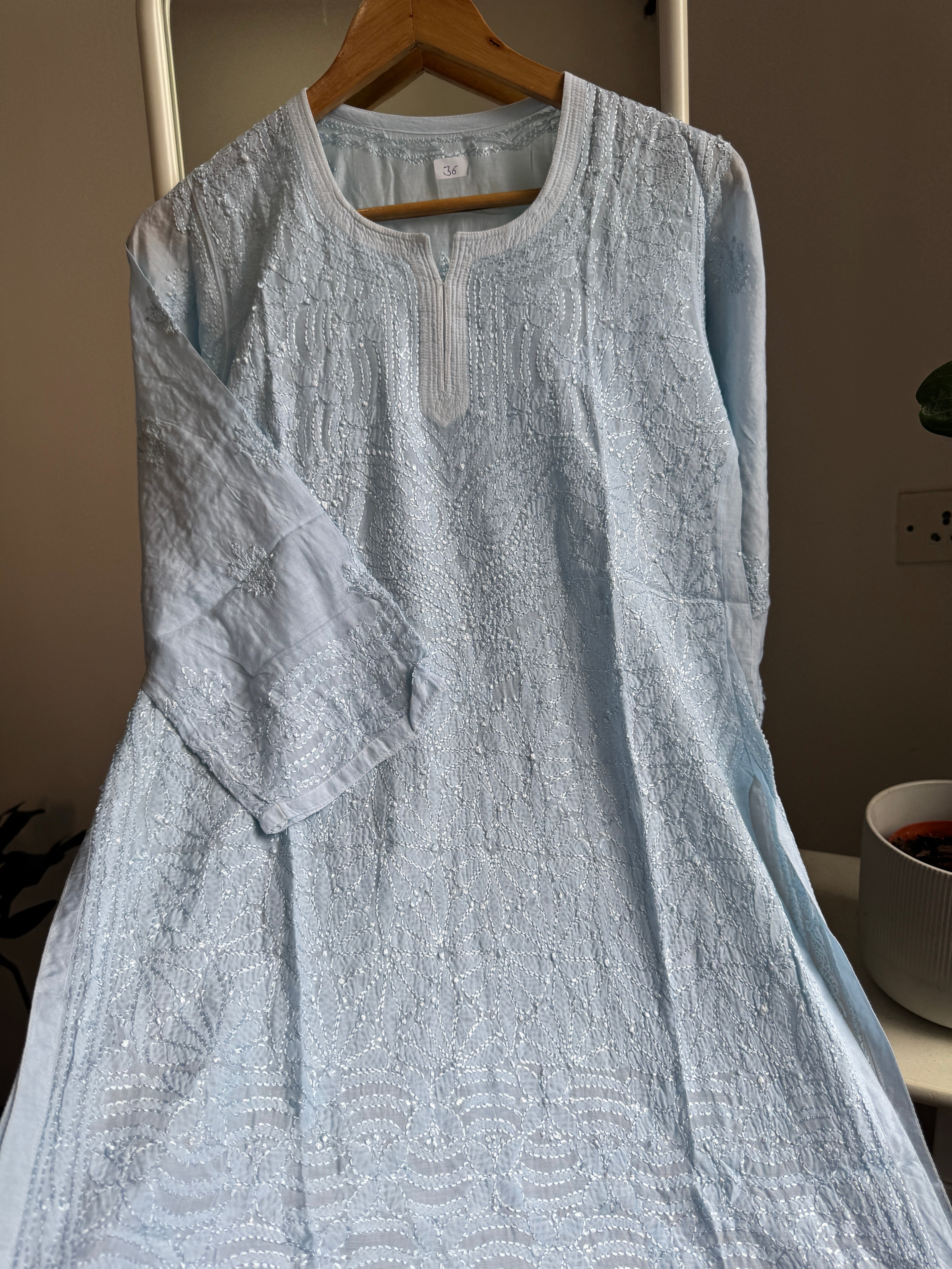 Chikankari Muslin short Top in Baby Blue - HOOR Collection ARIAA CHIKANKARI 