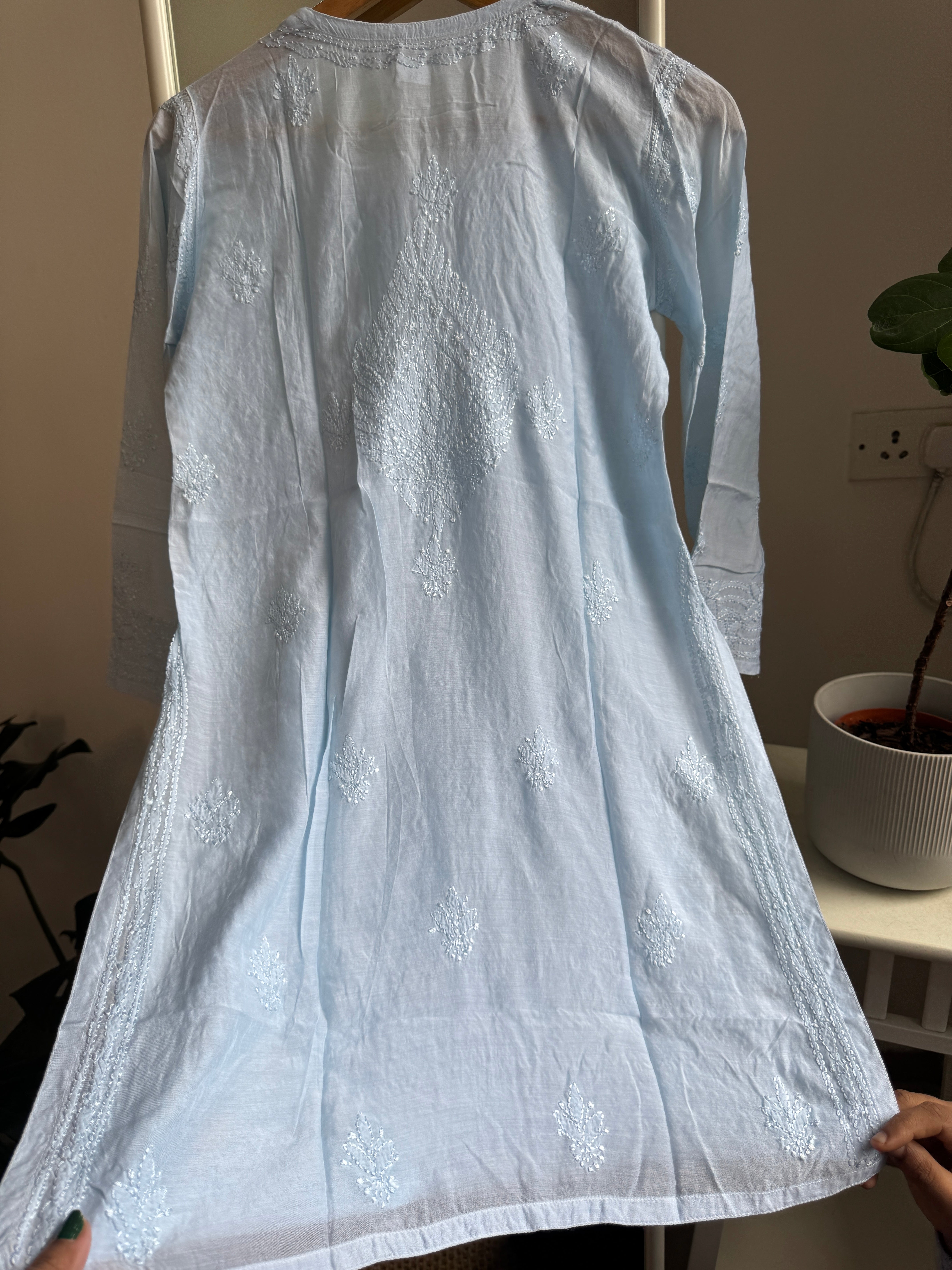 Chikankari Muslin short Top in Baby Blue - HOOR Collection ARIAA CHIKANKARI 