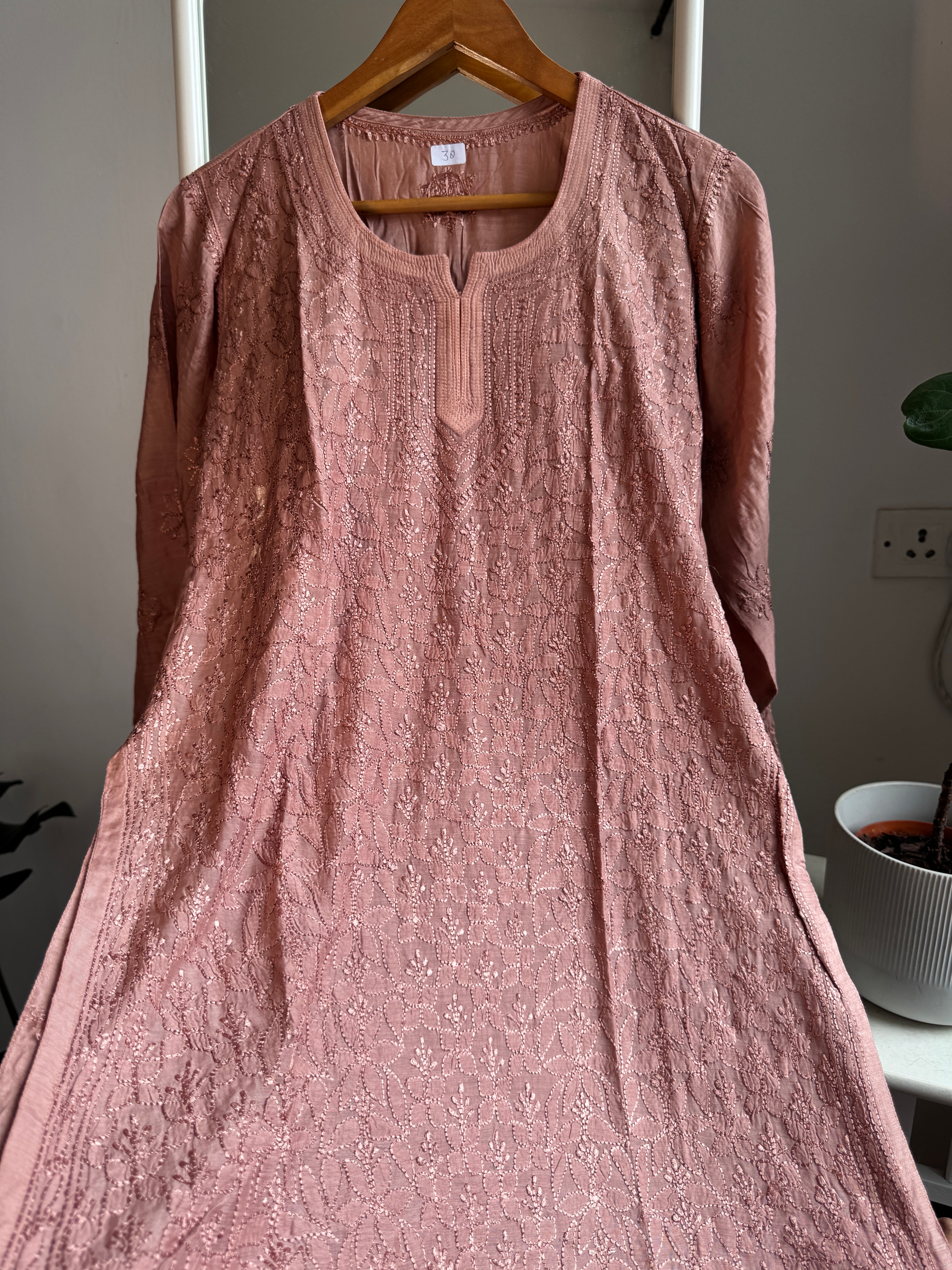 Chikankari Muslin short Top in Light Brown - HOOR Collection ARIAA CHIKANKARI 