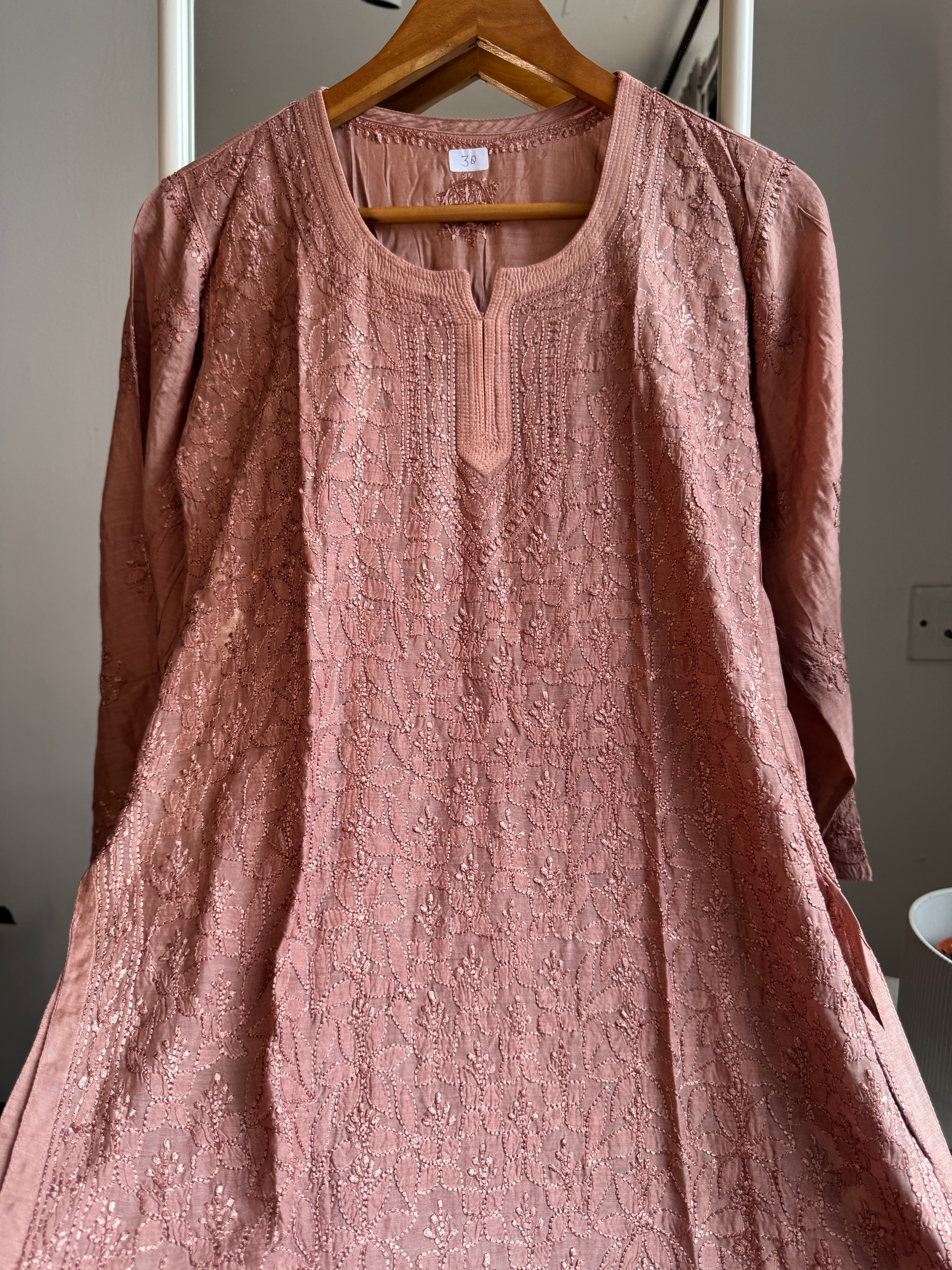 Chikankari Muslin short Top in Light Brown - HOOR Collection ARIAA CHIKANKARI 