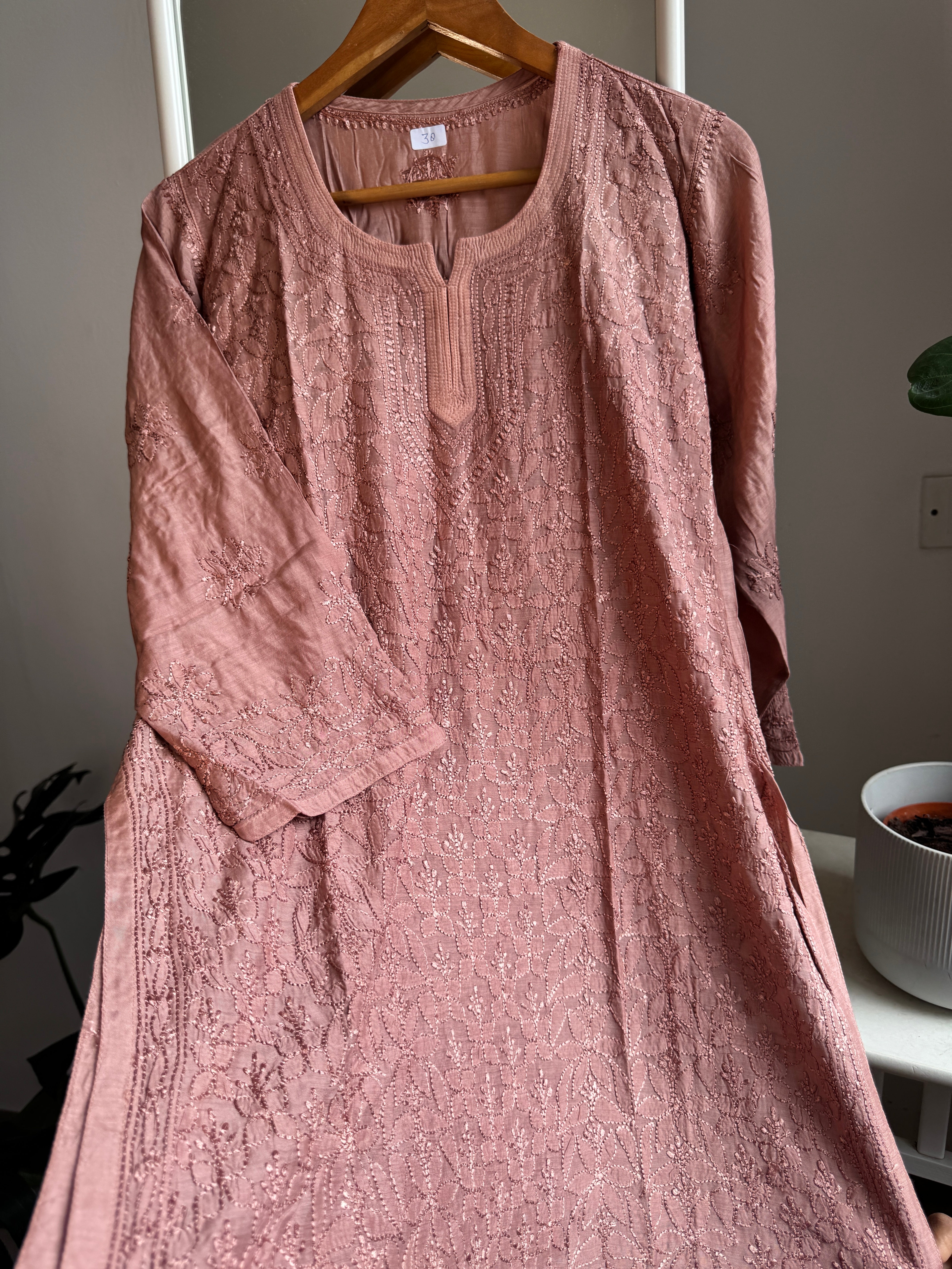 Chikankari Muslin short Top in Light Brown - HOOR Collection ARIAA CHIKANKARI 