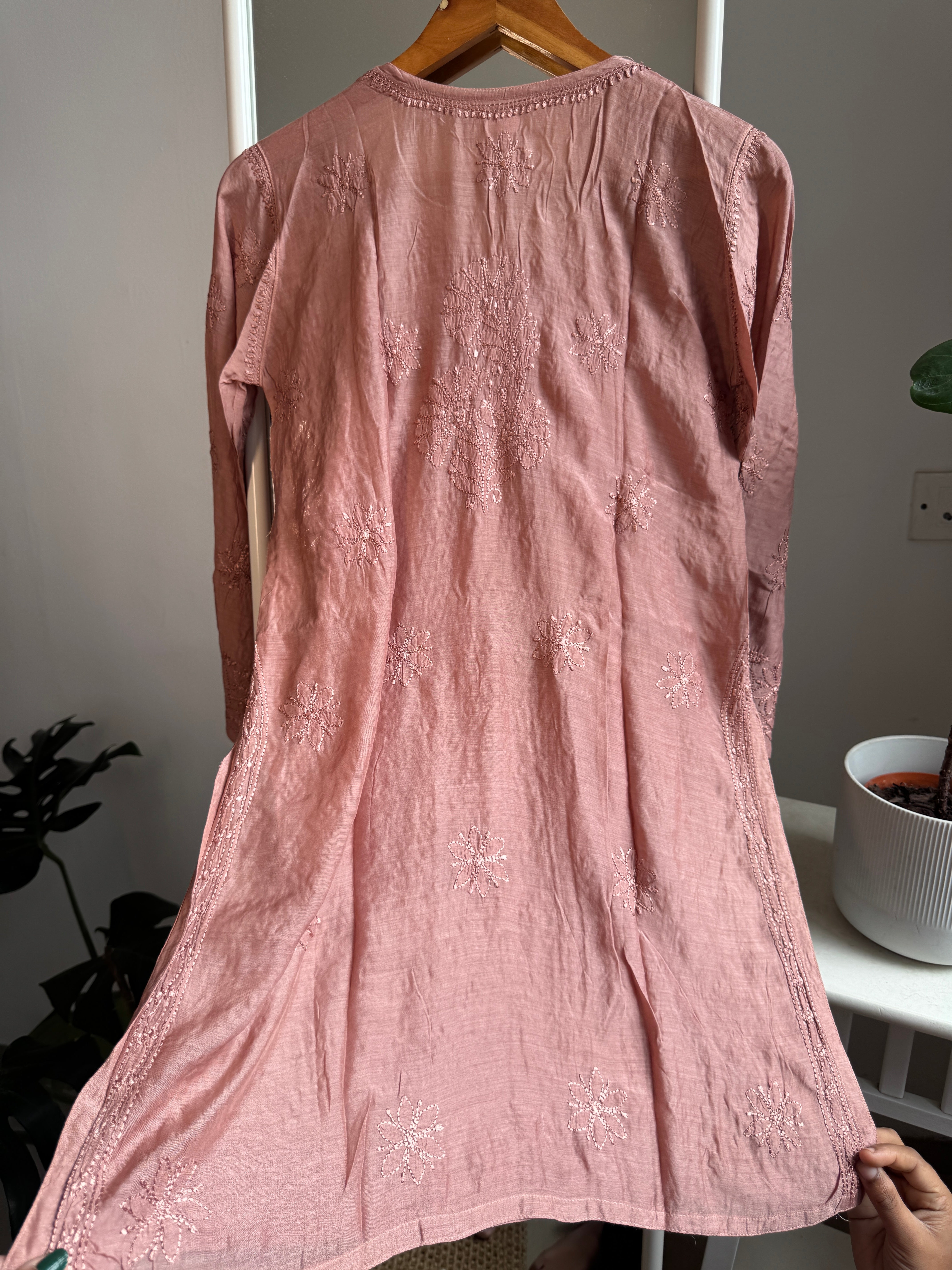 Chikankari Muslin short Top in Light Brown - HOOR Collection ARIAA CHIKANKARI 