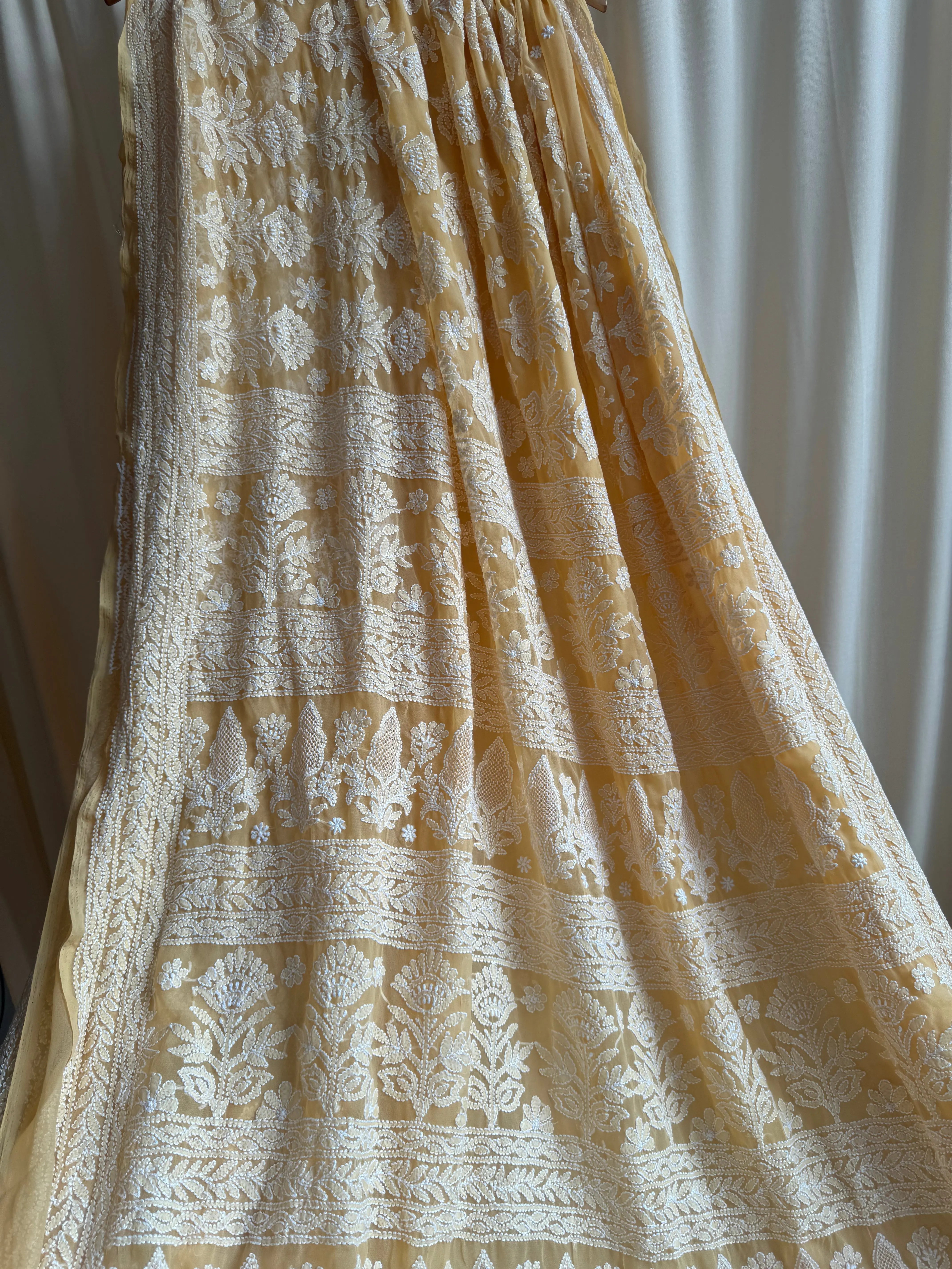 Georgette Chikankari saree in Sunset Orange ARIAA CHIKANKARI 