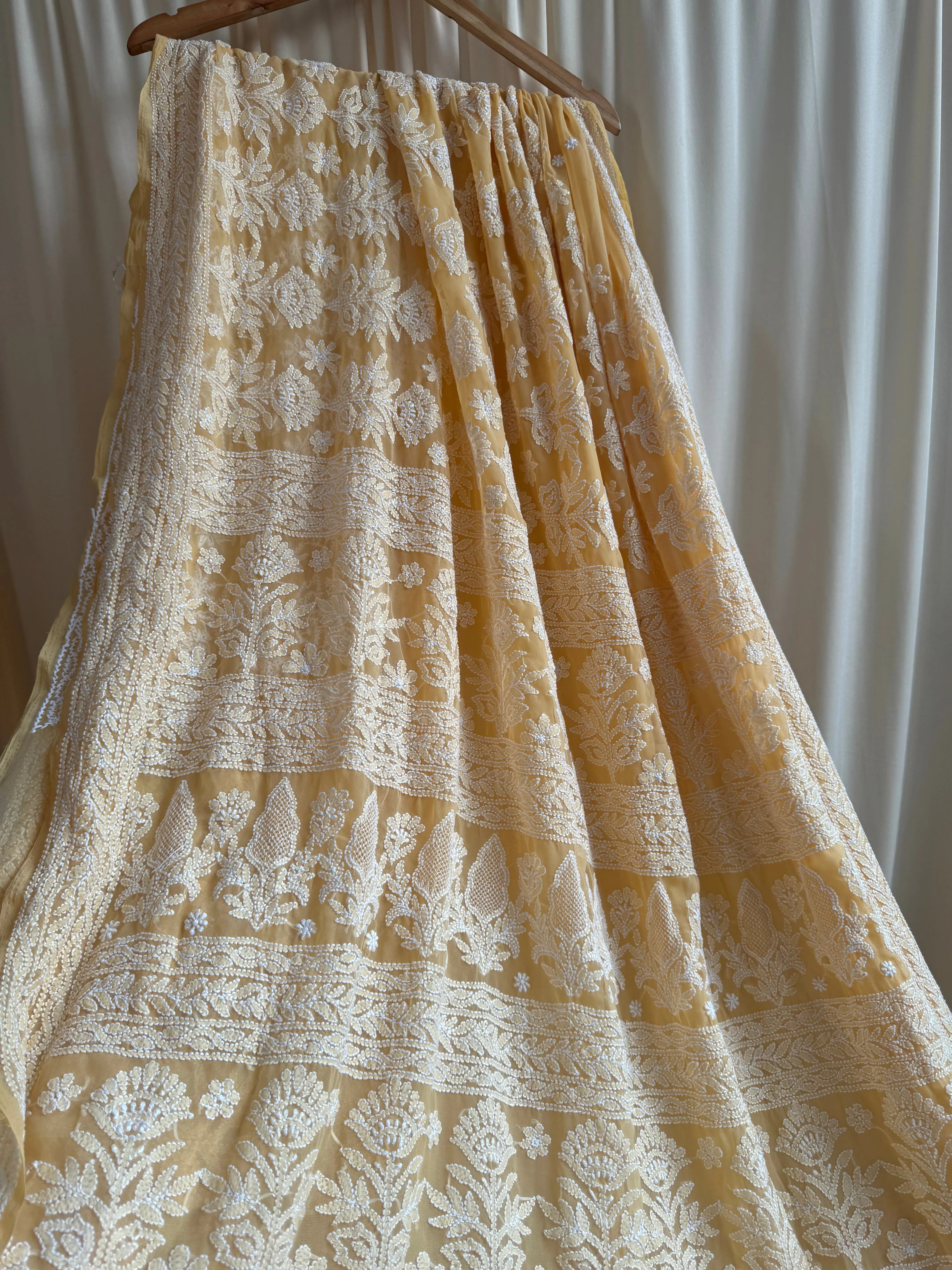 Georgette Chikankari saree in Sunset Orange ARIAA CHIKANKARI 