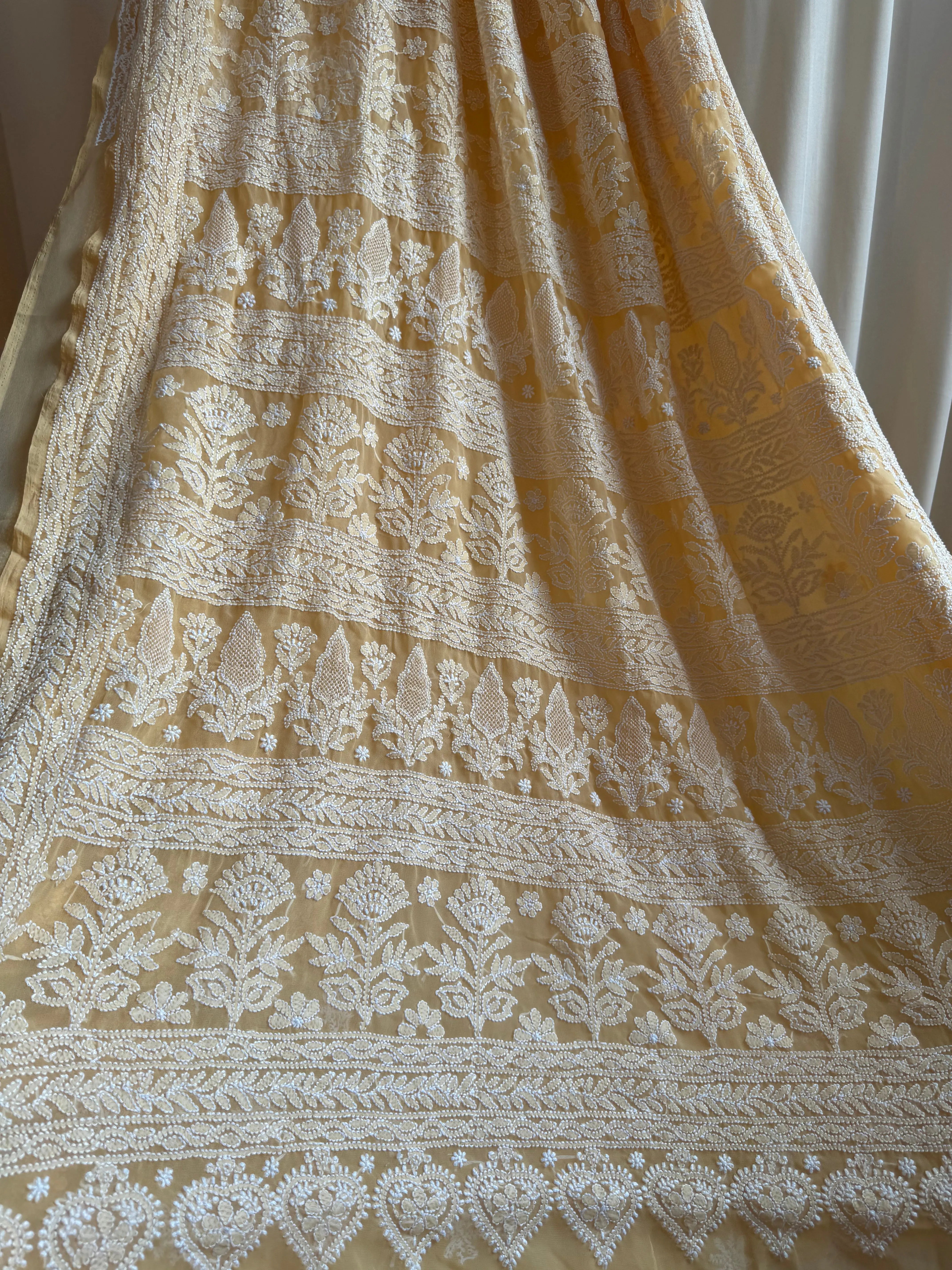 Georgette Chikankari saree in Sunset Orange ARIAA CHIKANKARI 