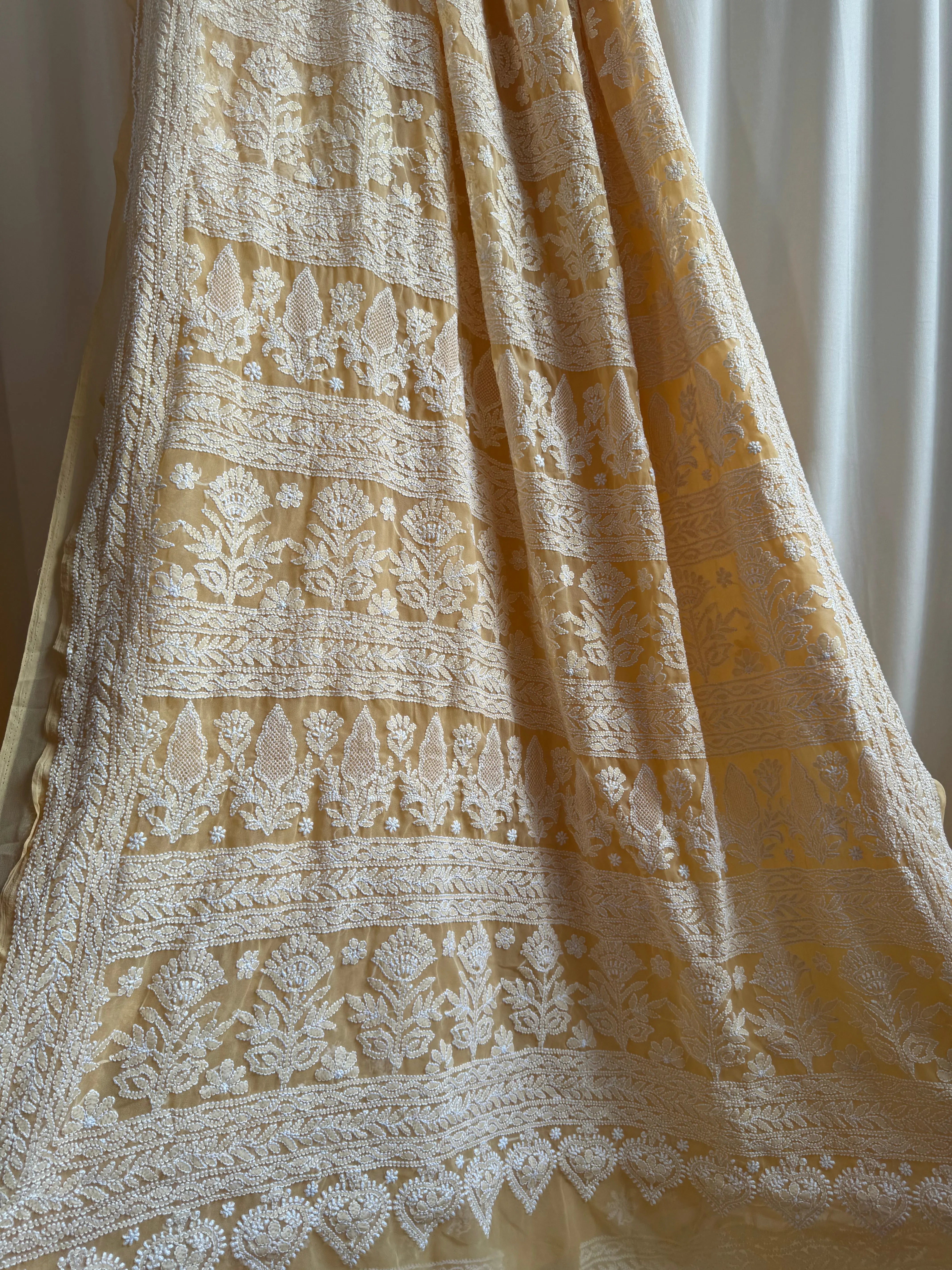 Georgette Chikankari saree in Sunset Orange ARIAA CHIKANKARI 