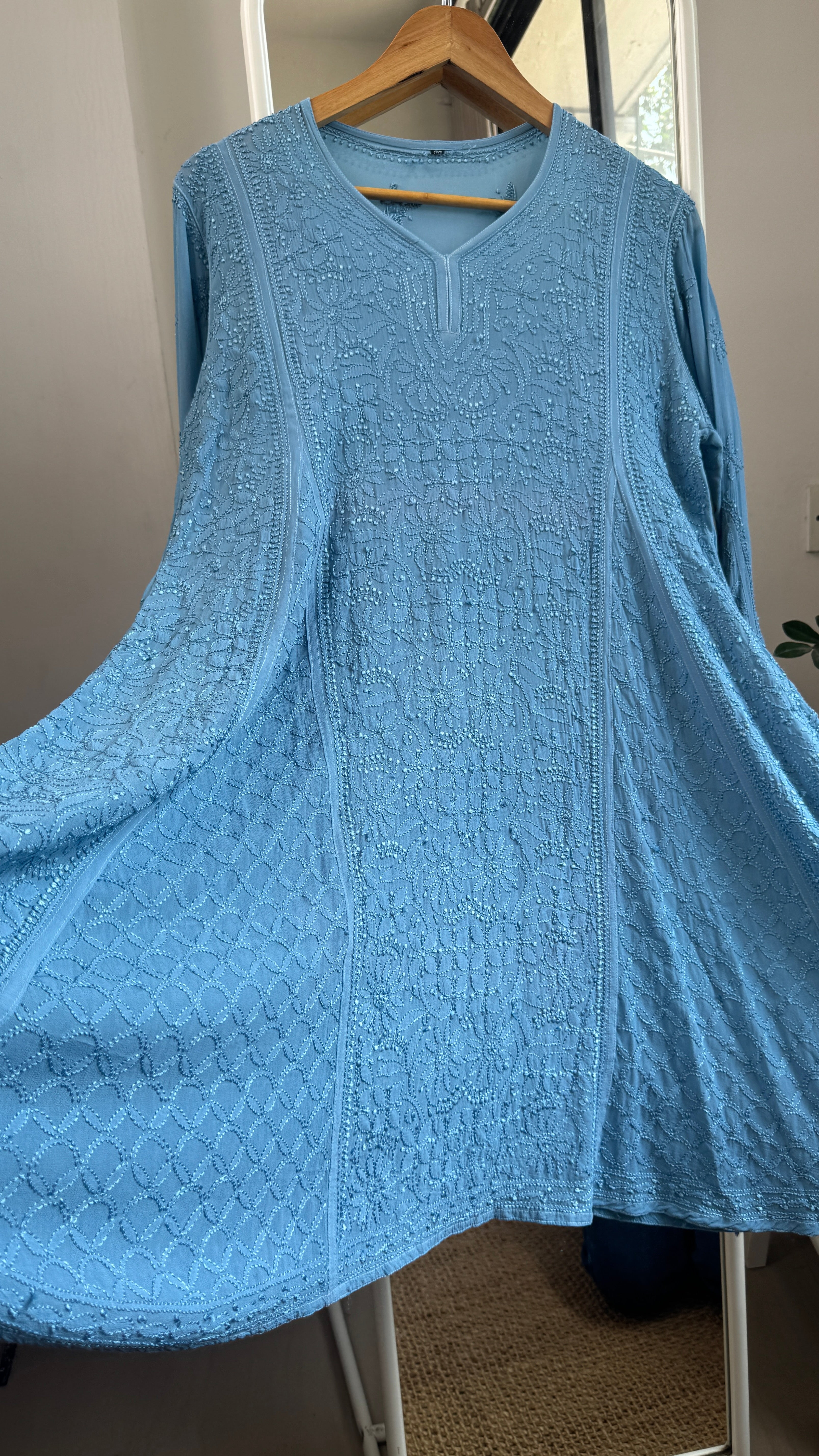 Viscose Chikankari Short Anarkali - Blue - Sahar Collection