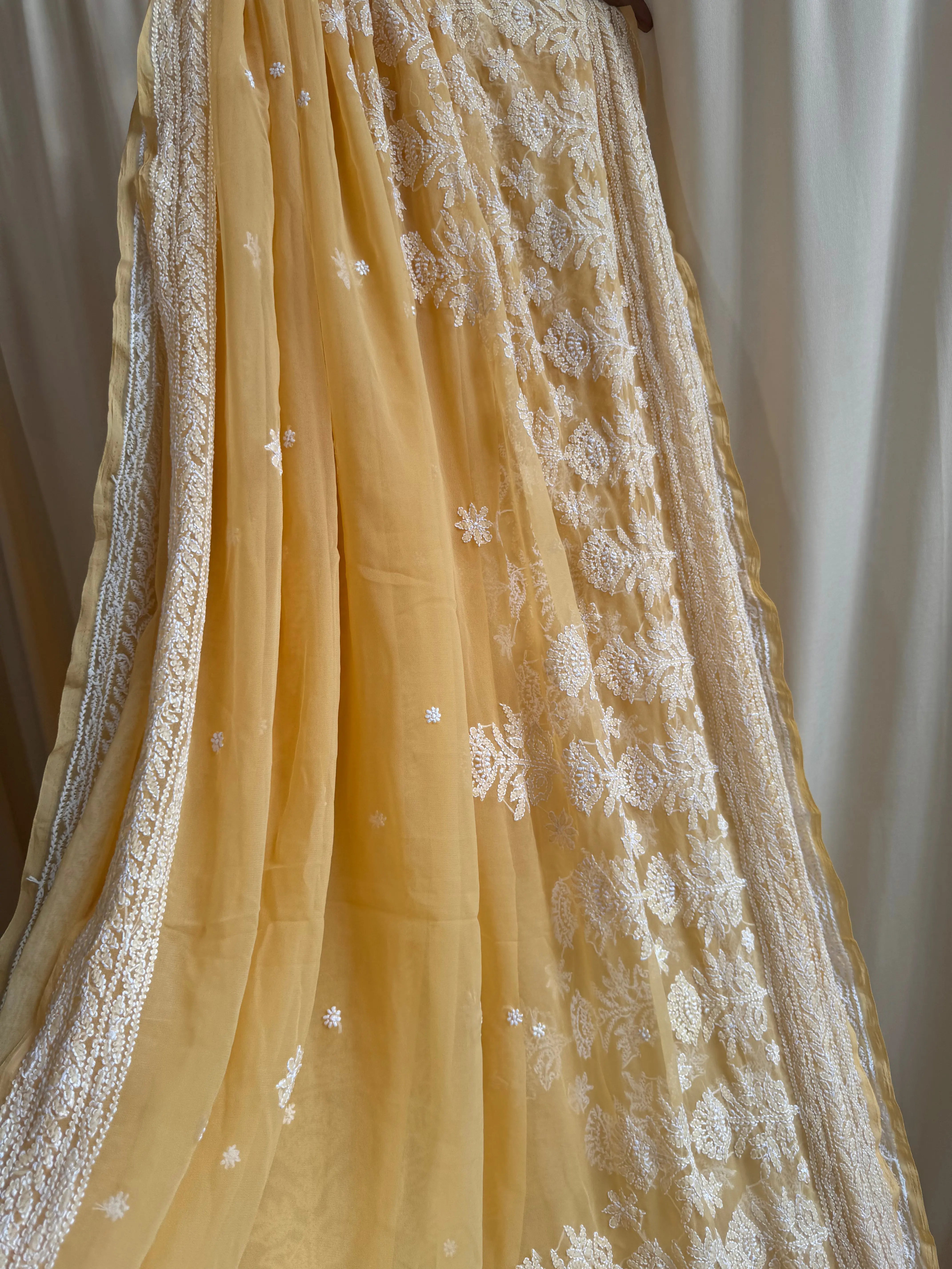 Georgette Chikankari saree in Sunset Orange ARIAA CHIKANKARI 