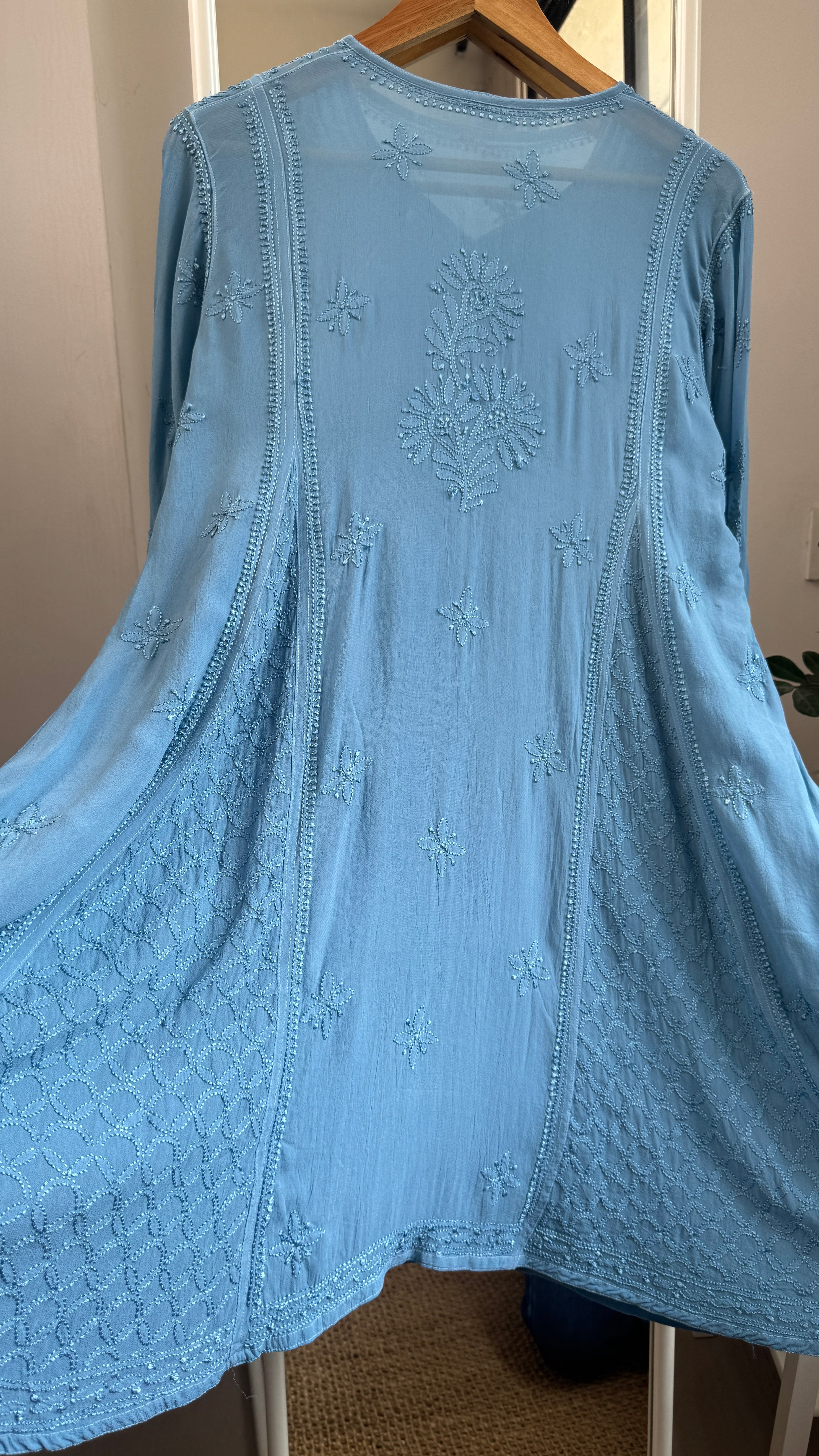 Viscose Chikankari Short Anarkali - Blue - Sahar Collection