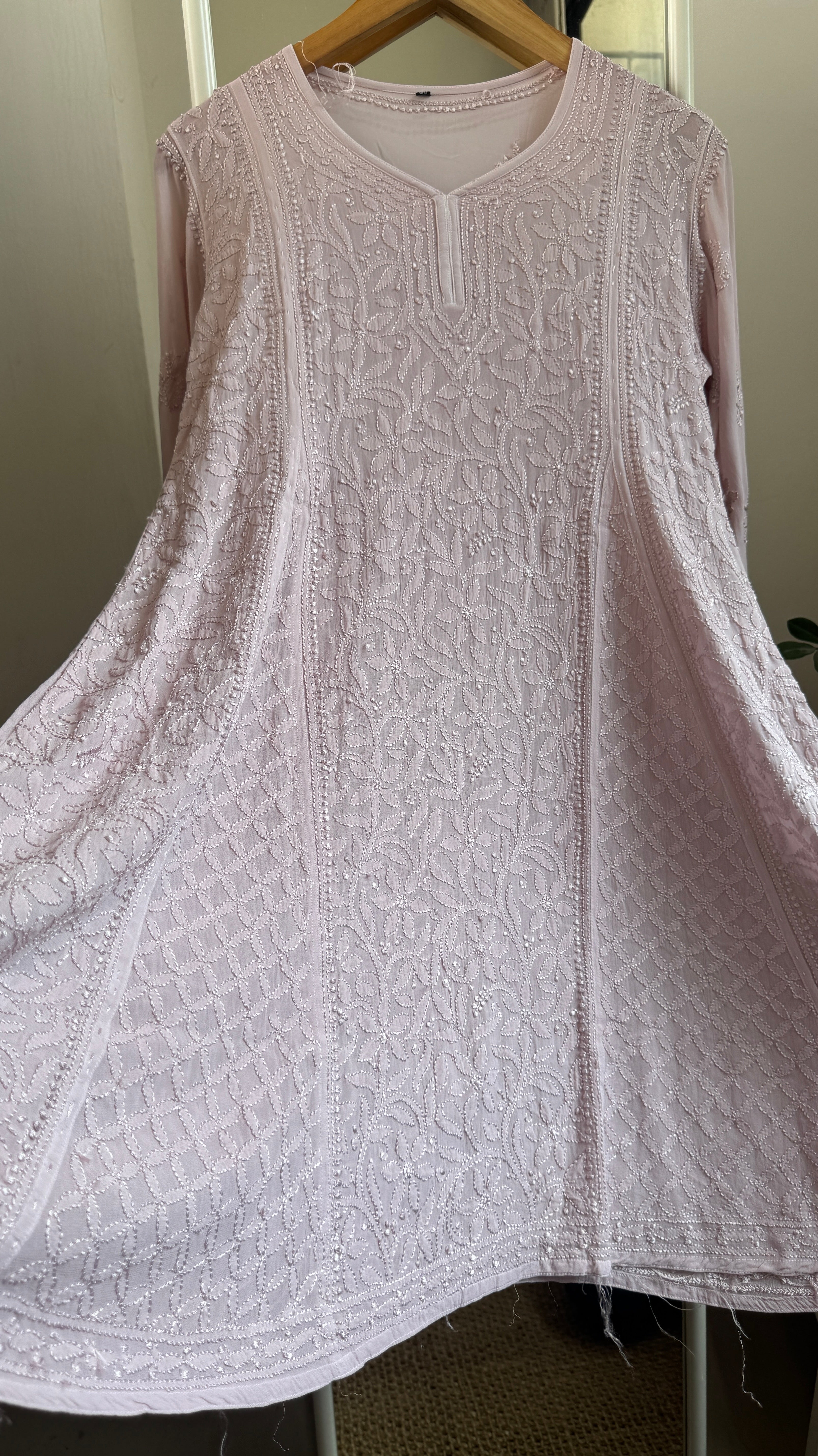 Viscose Chikankari Short Anarkali - Pale Pink - Sahar Collection