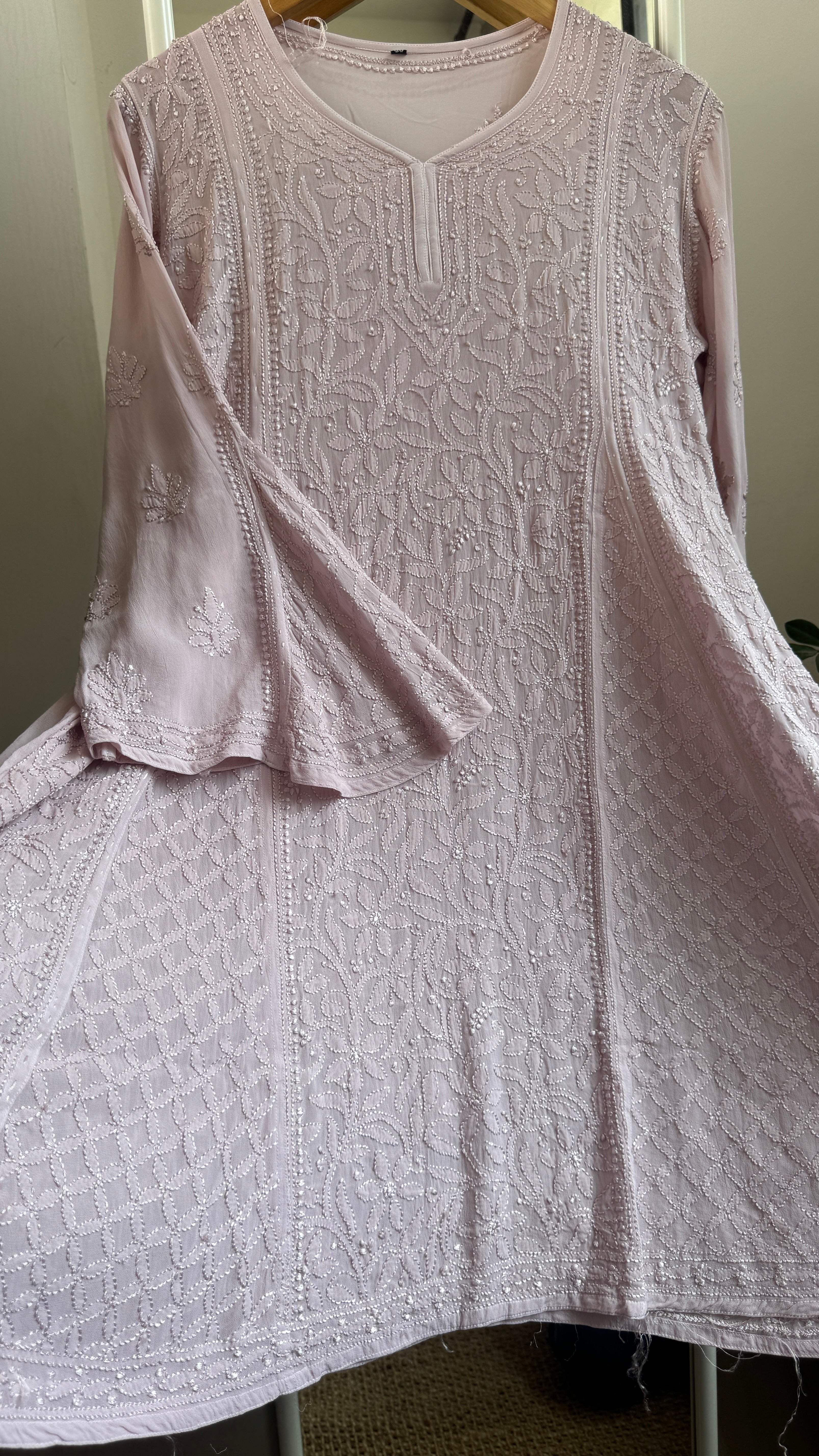 Viscose Chikankari Short Anarkali - Pale Pink - Sahar Collection