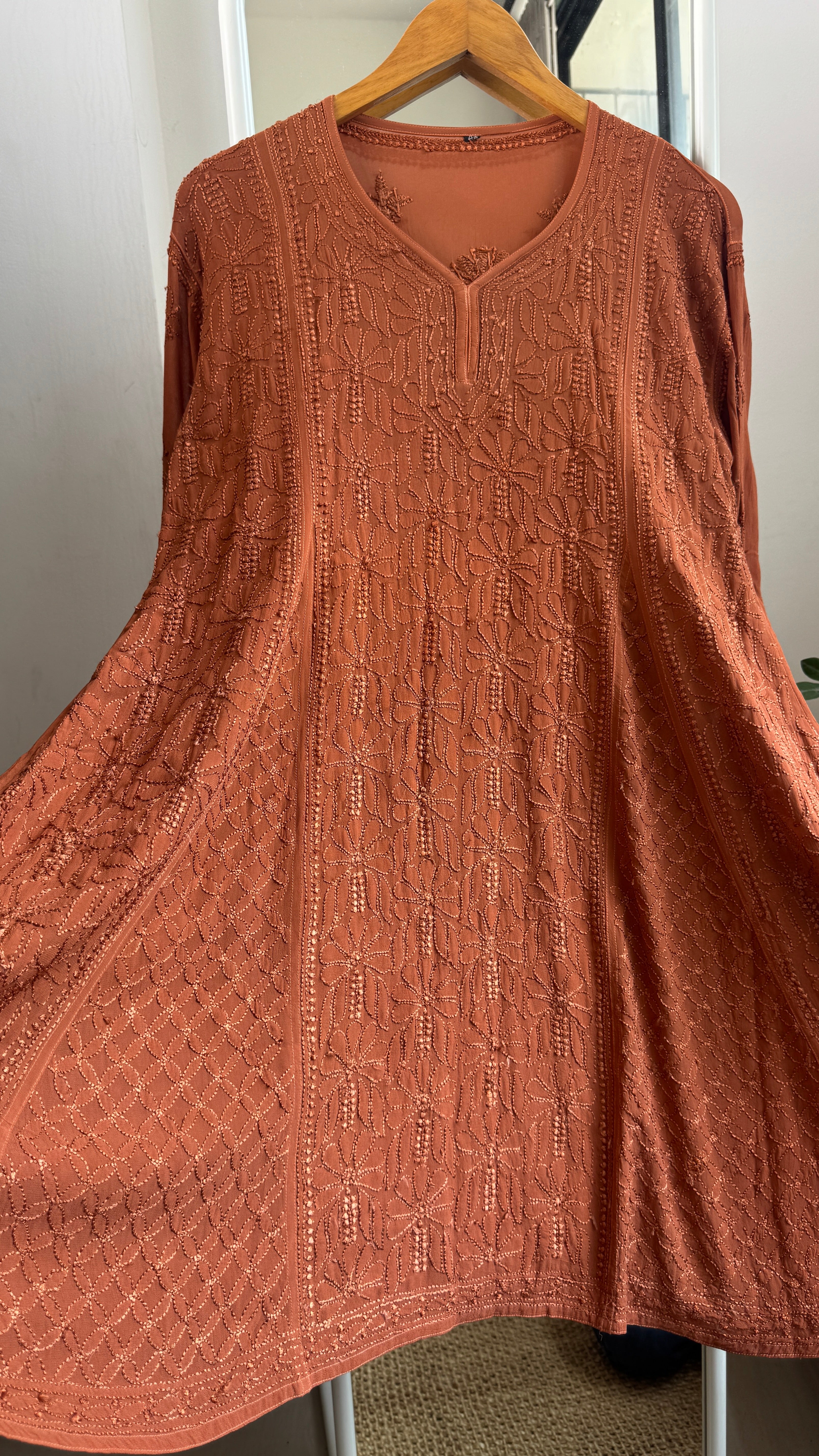Viscose Chikankari Short Anarkali - Brown - Sahar Collection