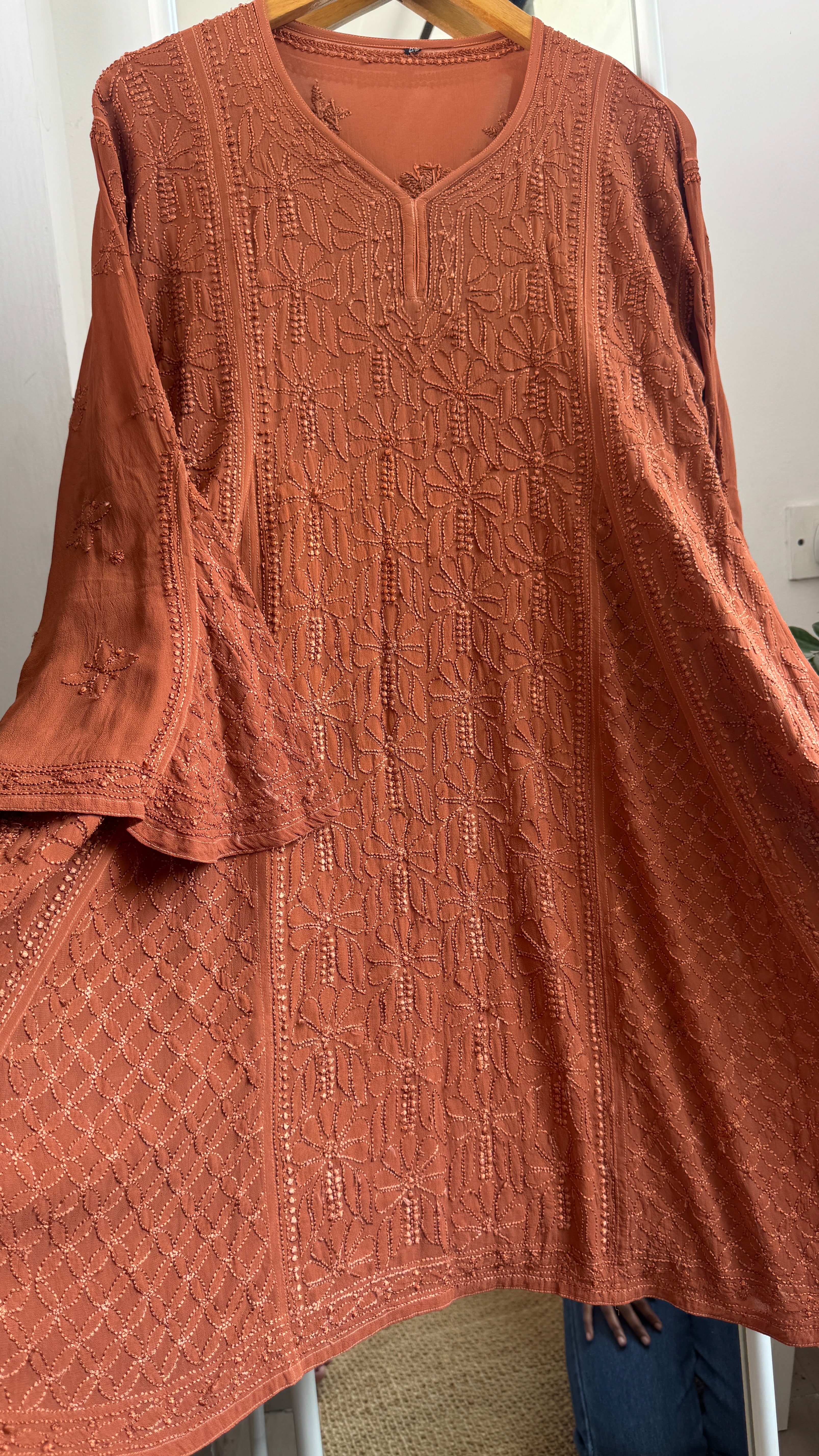 Viscose Chikankari Short Anarkali - Brown - Sahar Collection