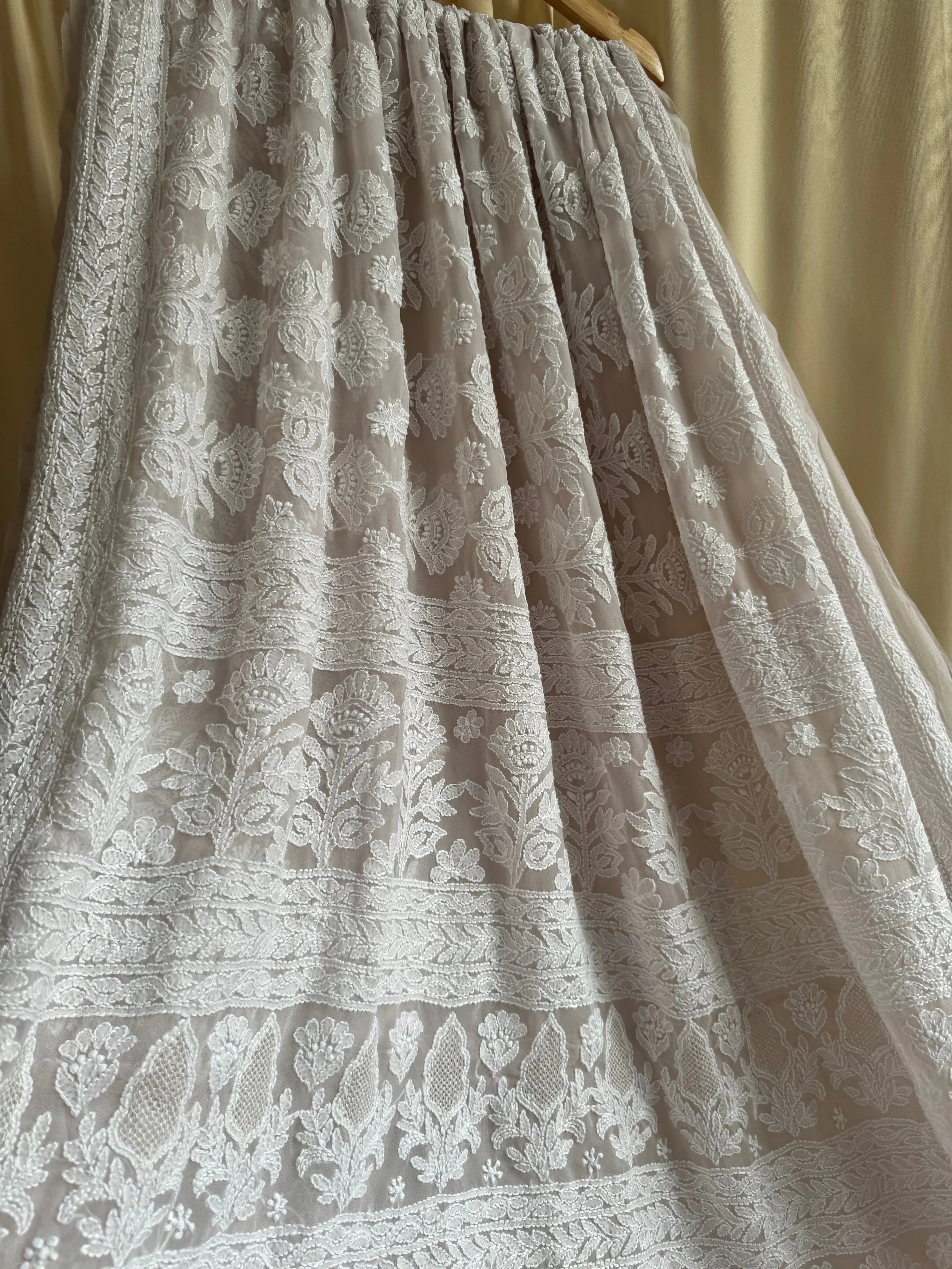 Georgette Chikankari saree in Pale Pink ARIAA CHIKANKARI 