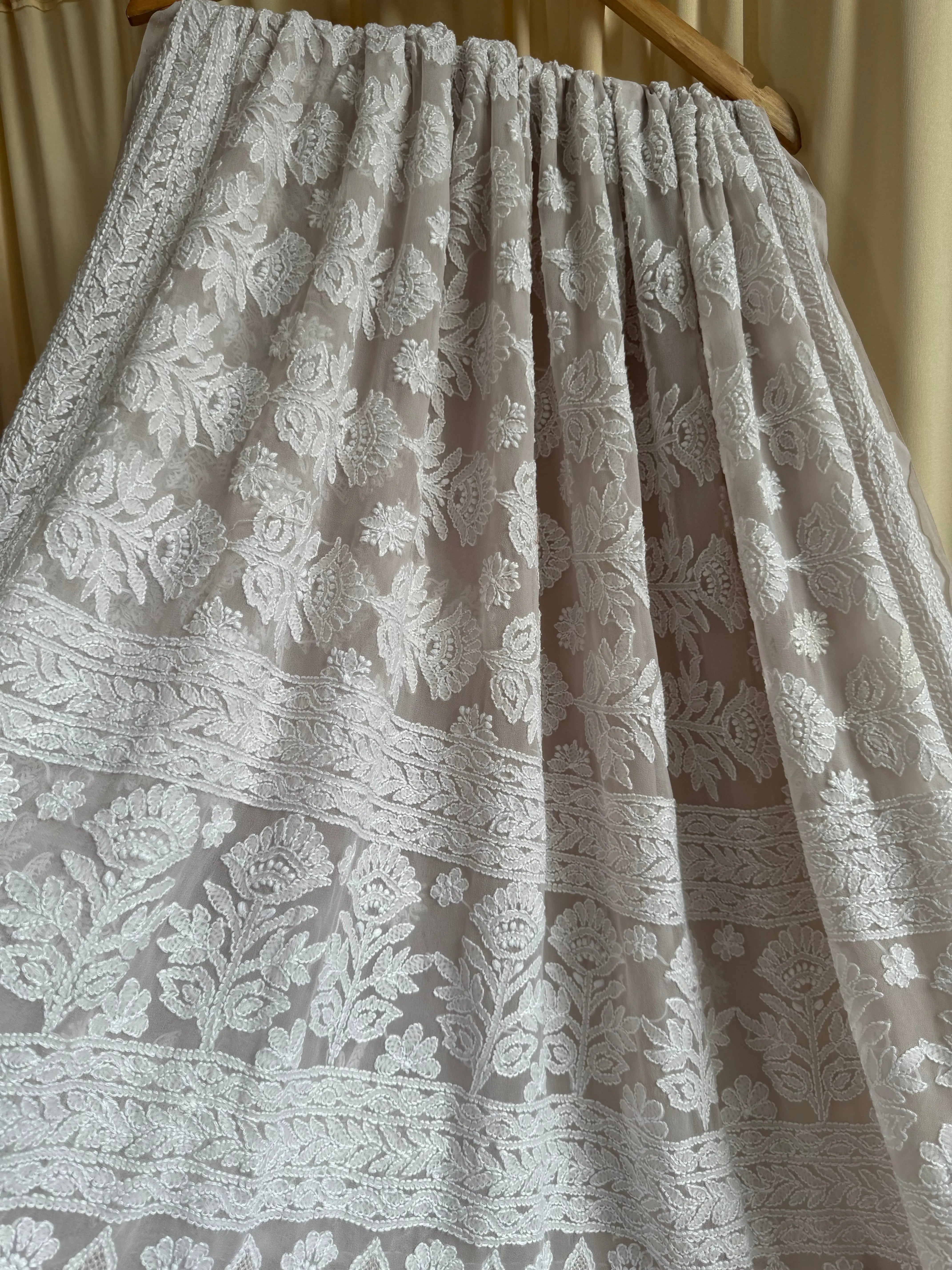 Georgette Chikankari saree in Pale Pink ARIAA CHIKANKARI 