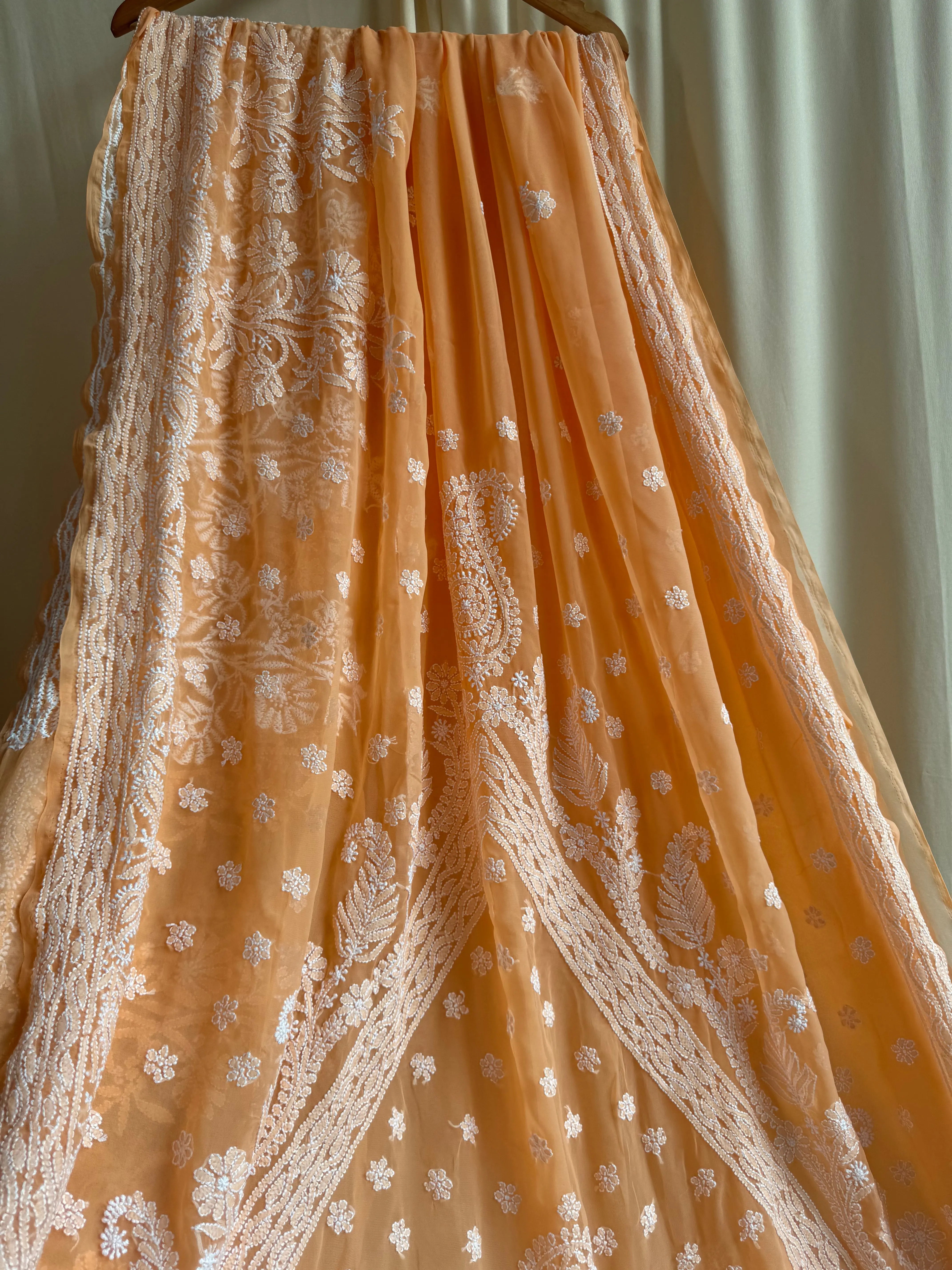 Georgette Chikankari saree in Sunset Orange ARIAA CHIKANKARI 