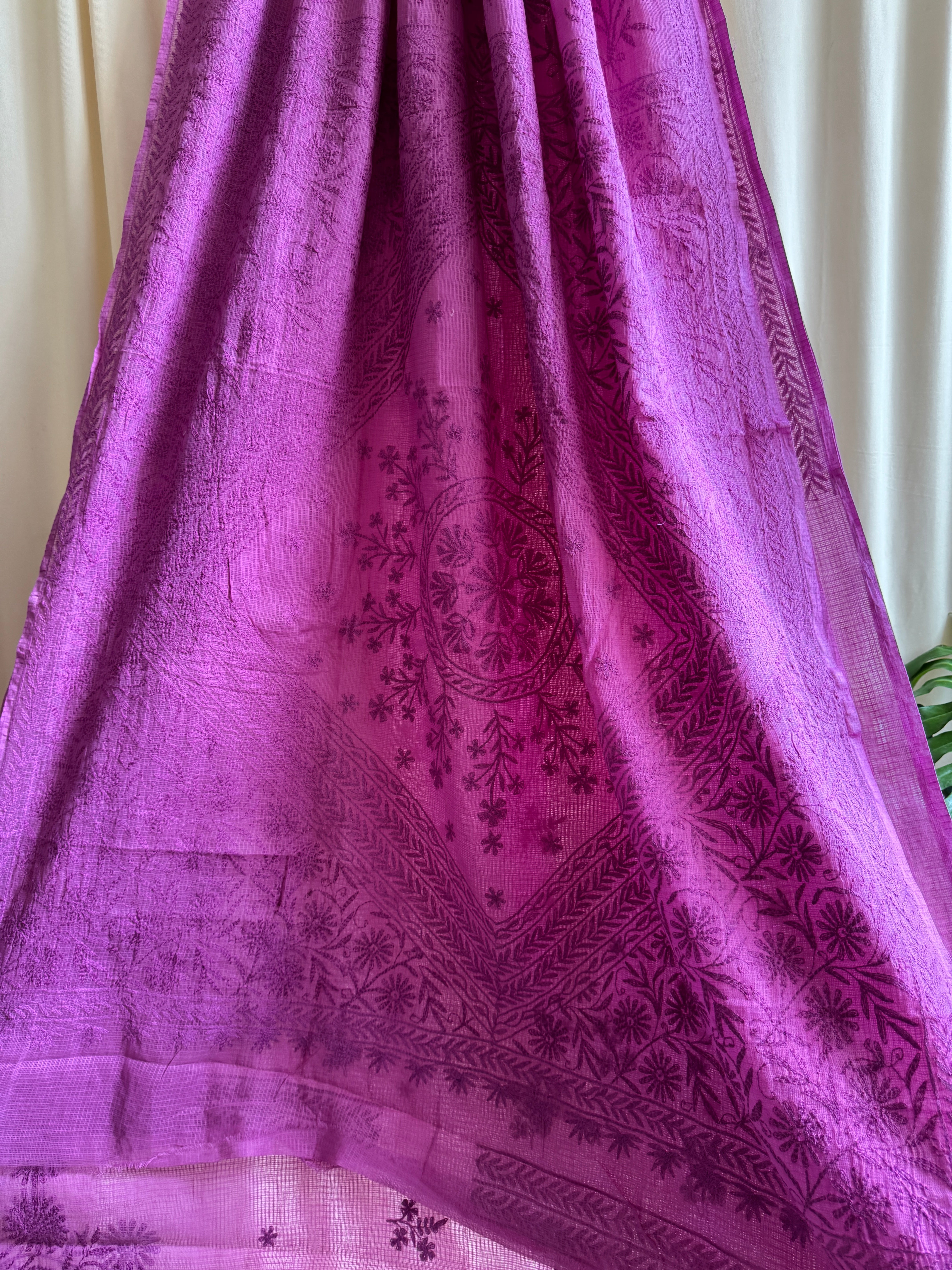 Kota Chikankari saree in Berry Pink