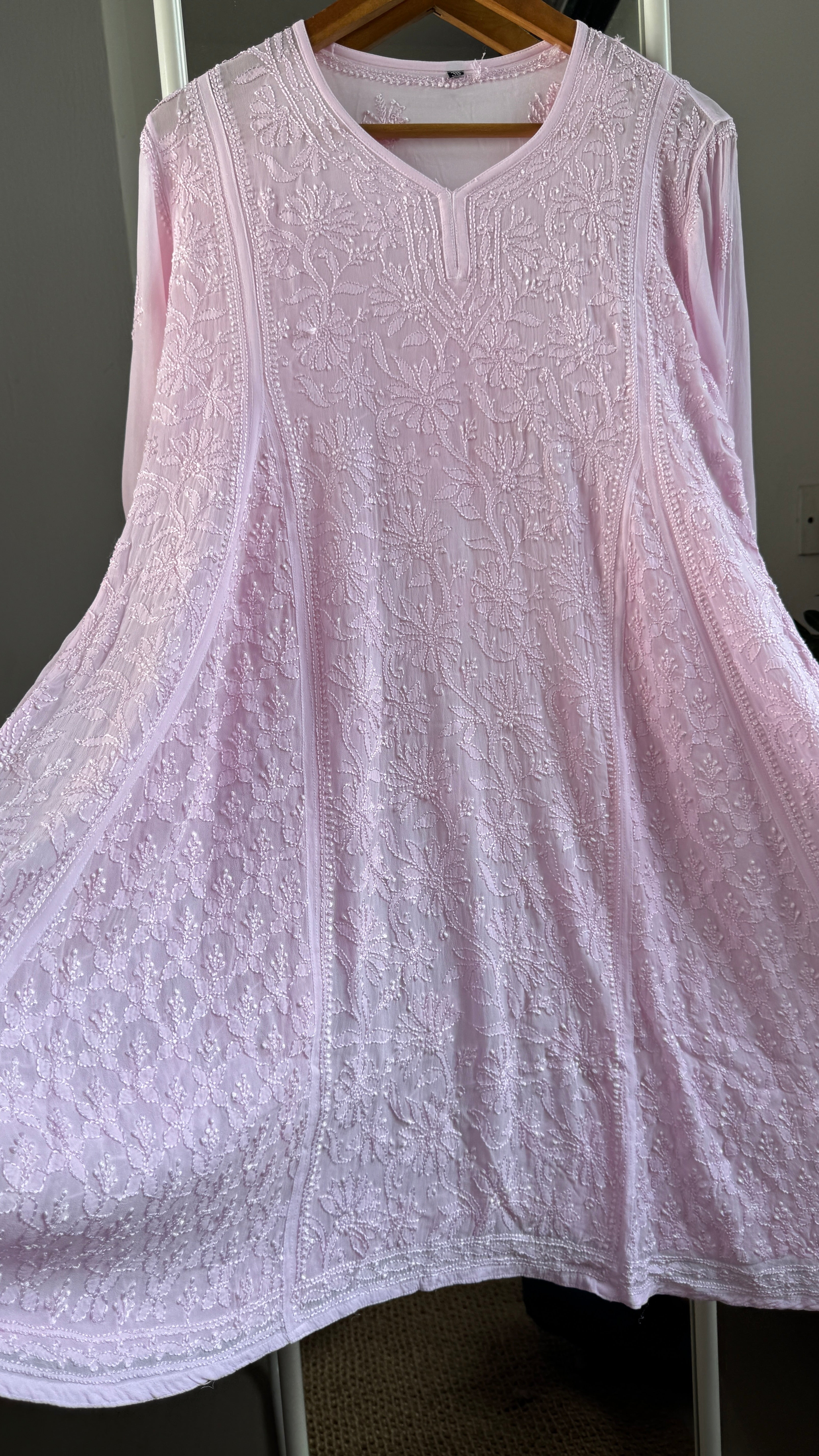 Viscose Chikankari Short Anarkali - Pink  - Sahar Collection