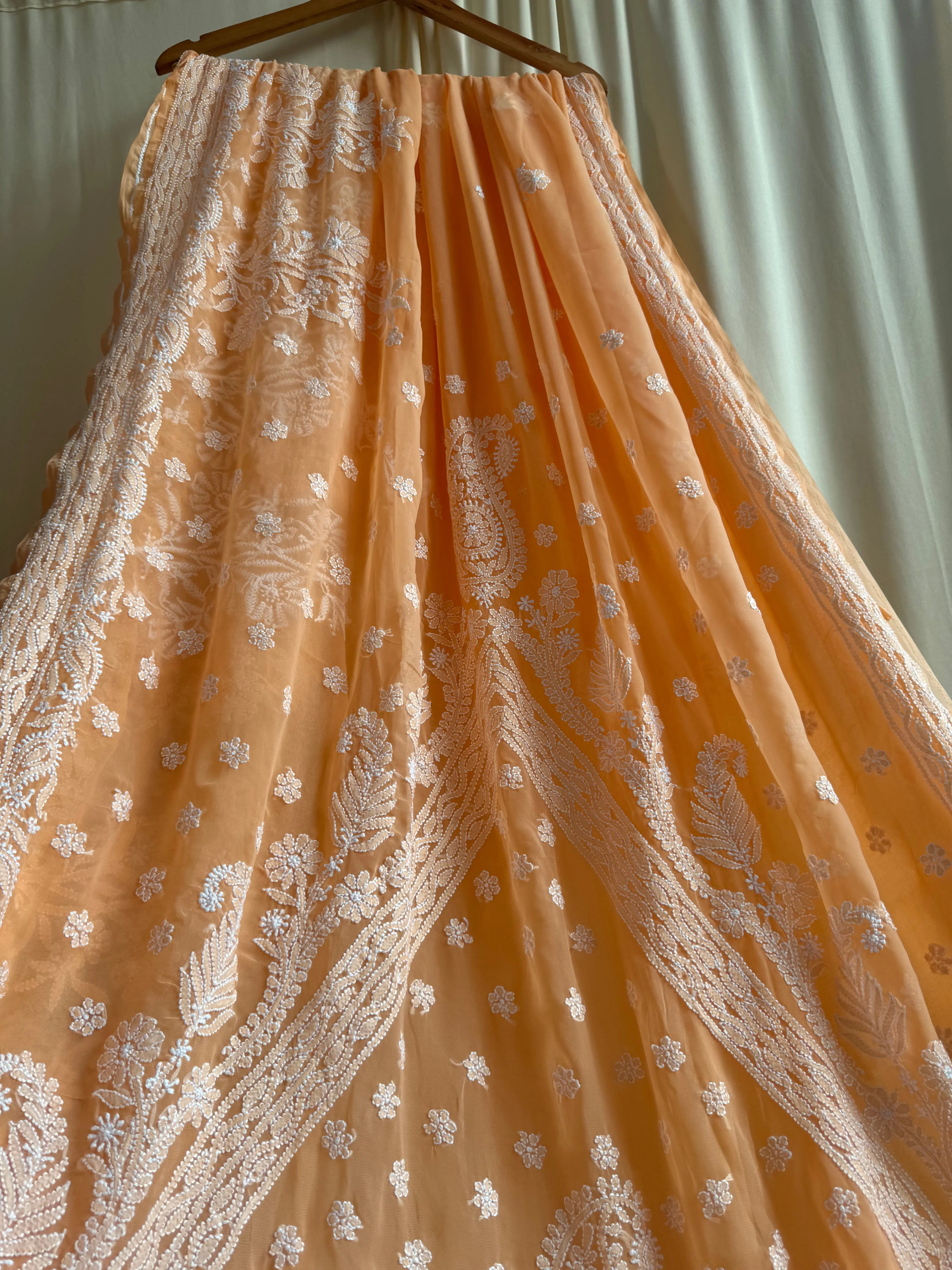 Georgette Chikankari saree in Sunset Orange ARIAA CHIKANKARI 