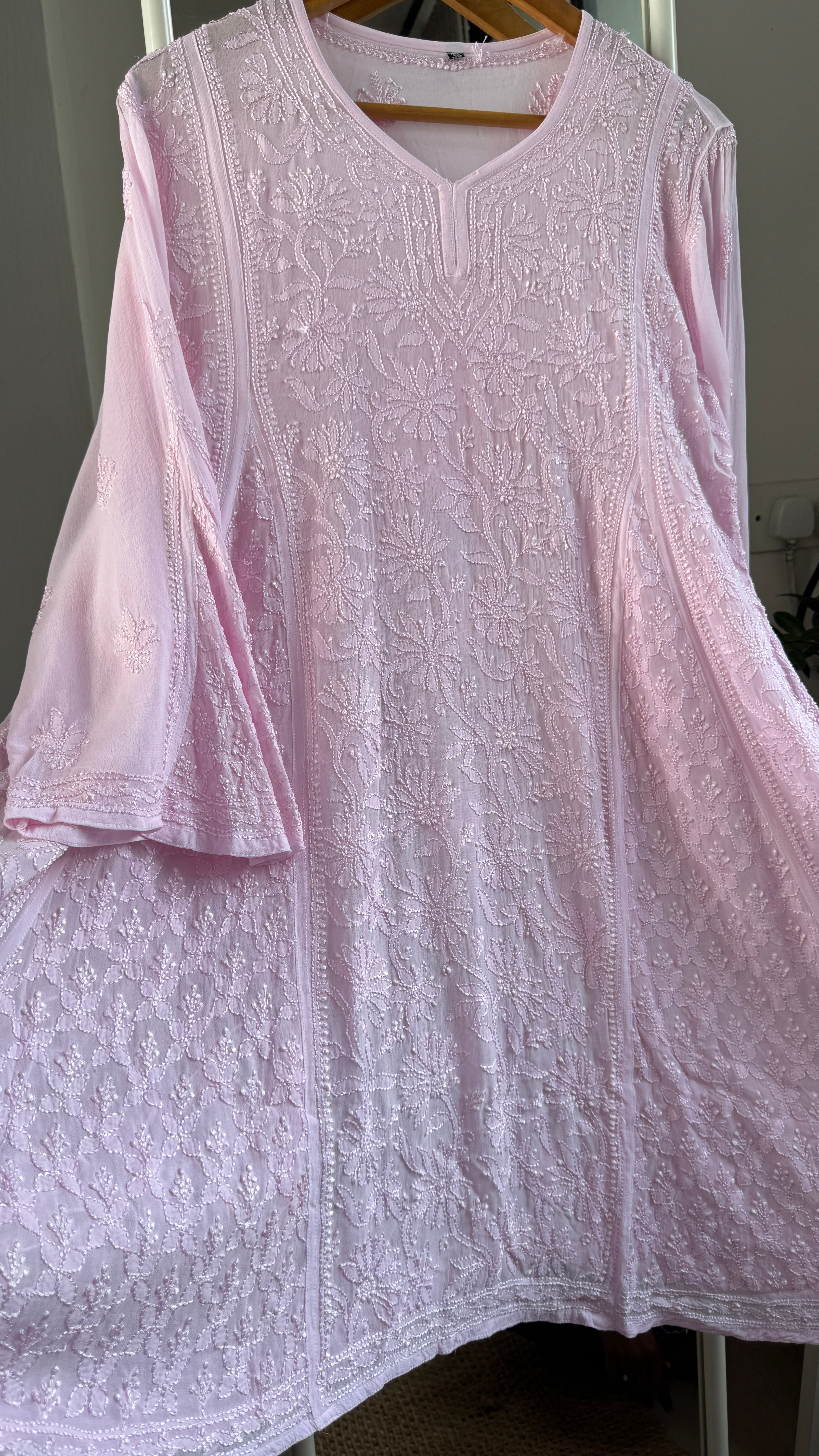 Viscose Chikankari Short Anarkali - Pink  - Sahar Collection
