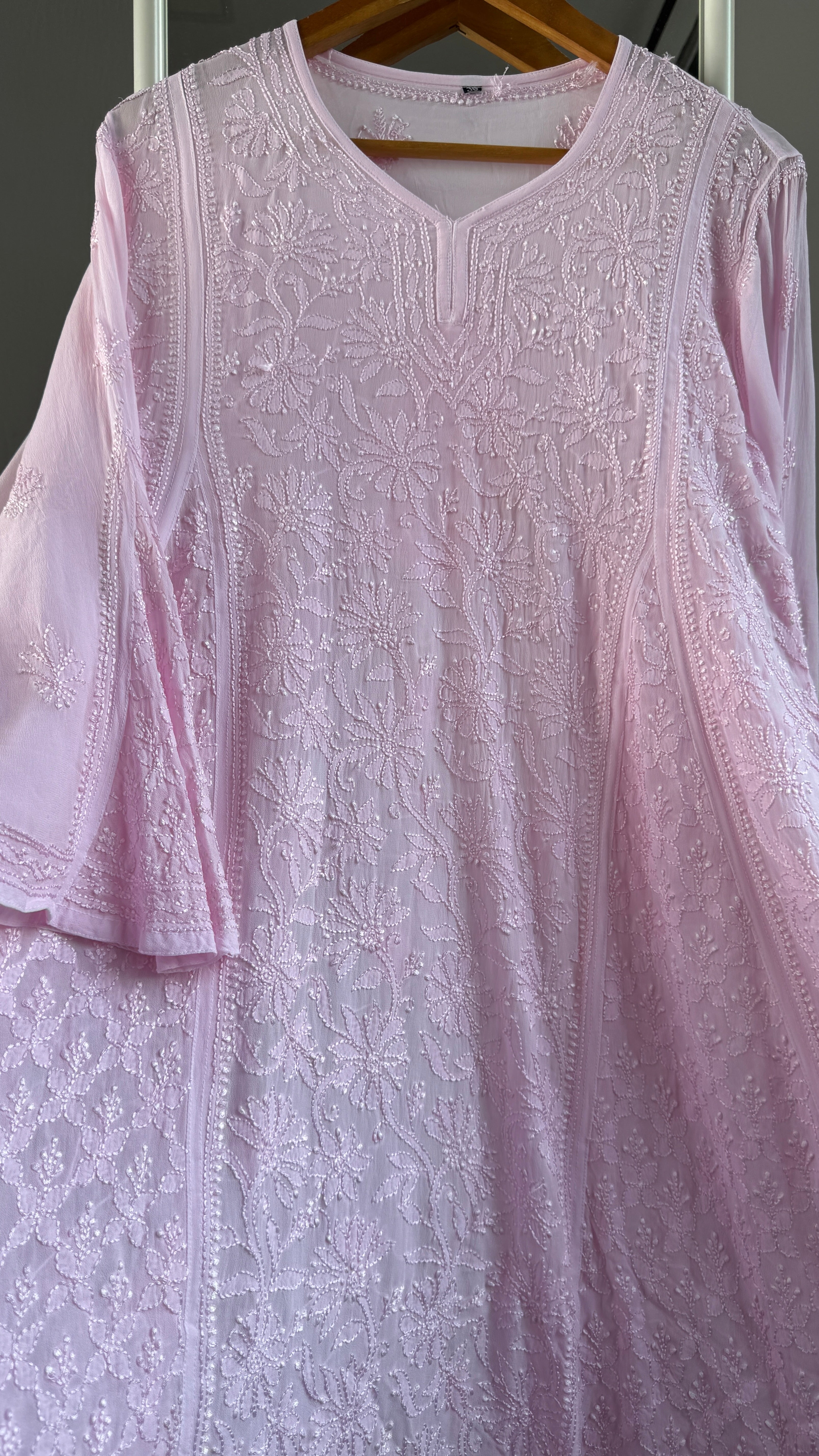 Viscose Chikankari Short Anarkali - Pink  - Sahar Collection
