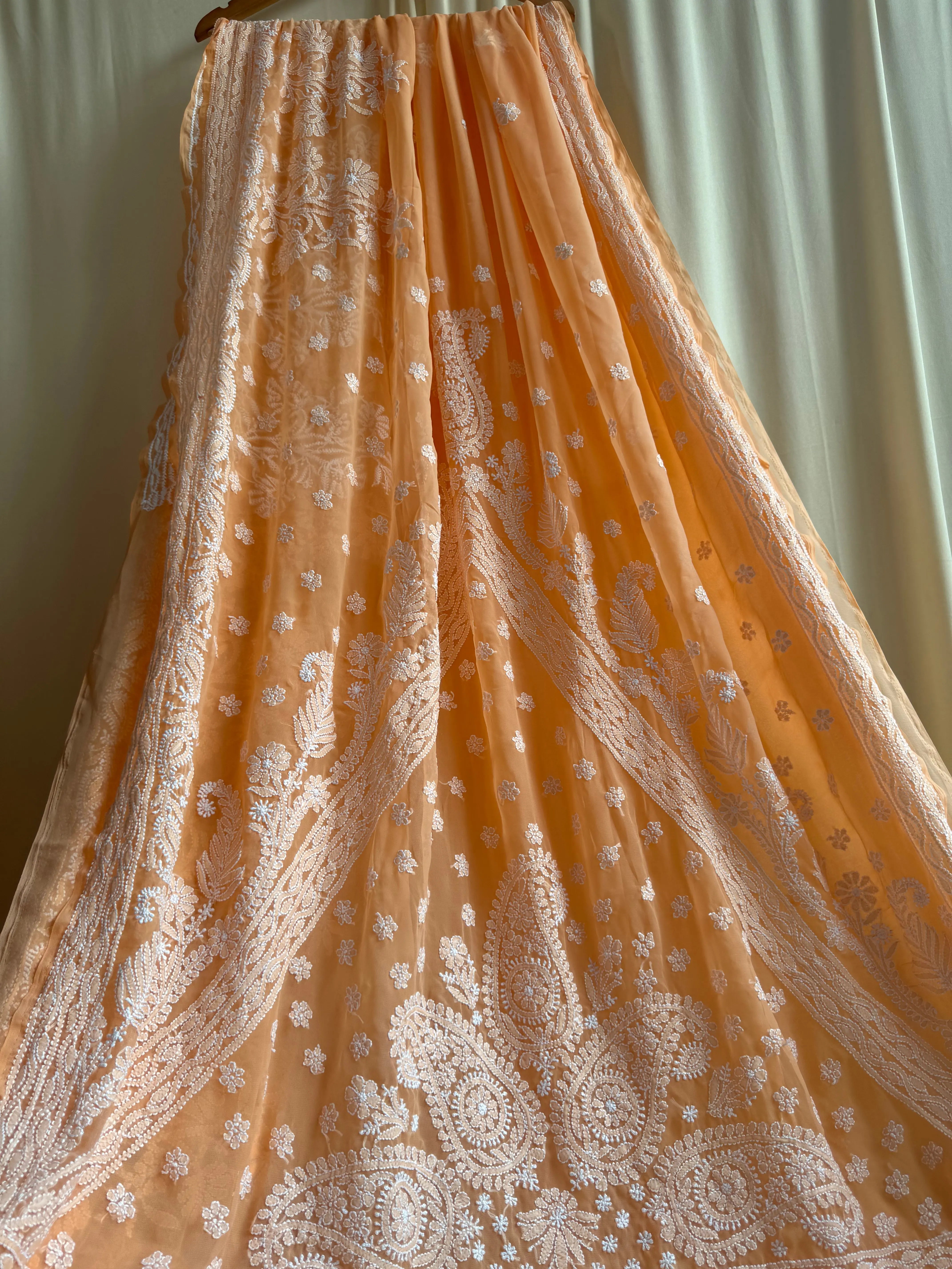 Georgette Chikankari saree in Sunset Orange ARIAA CHIKANKARI 