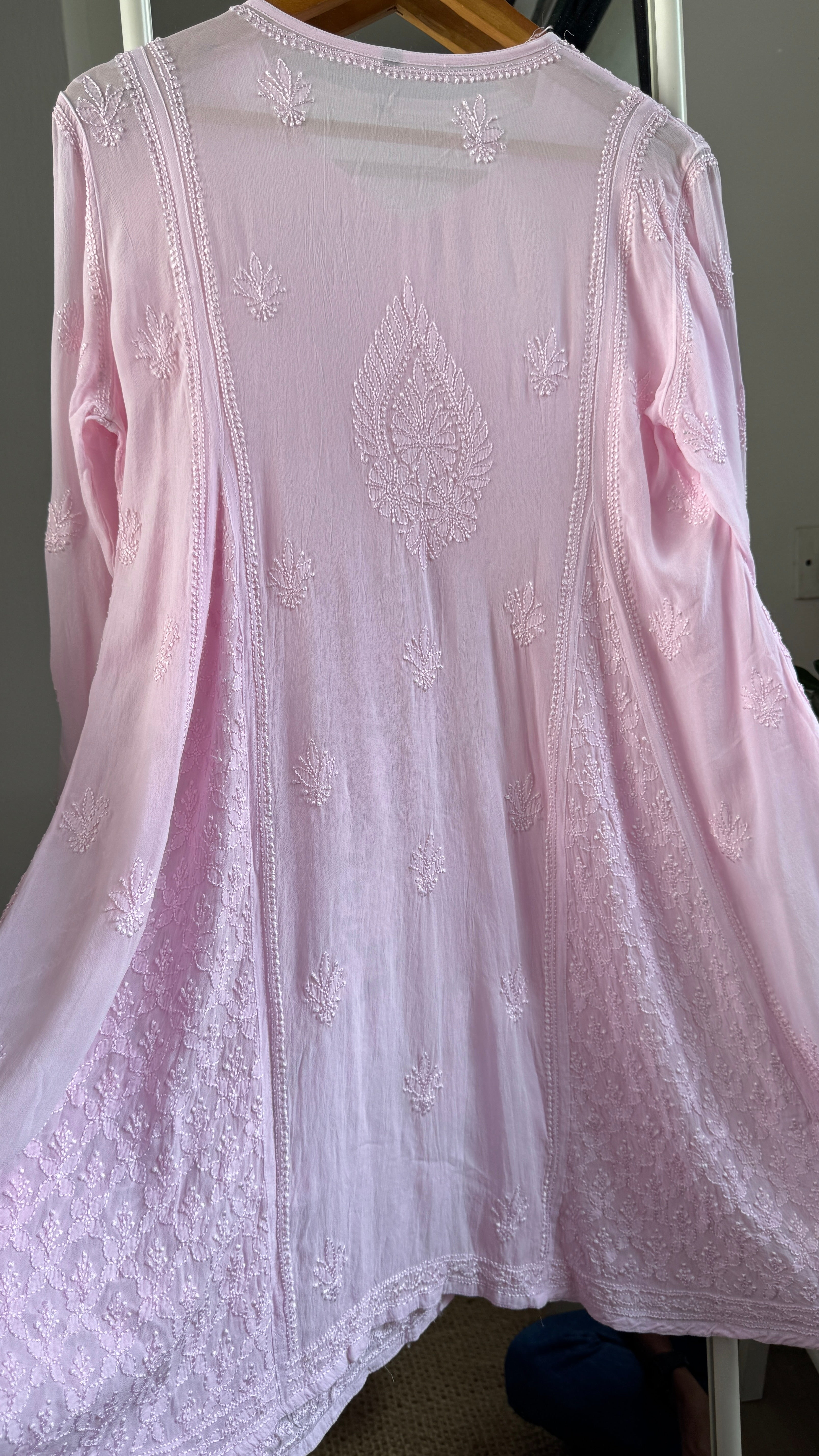 Viscose Chikankari Short Anarkali - Pink  - Sahar Collection