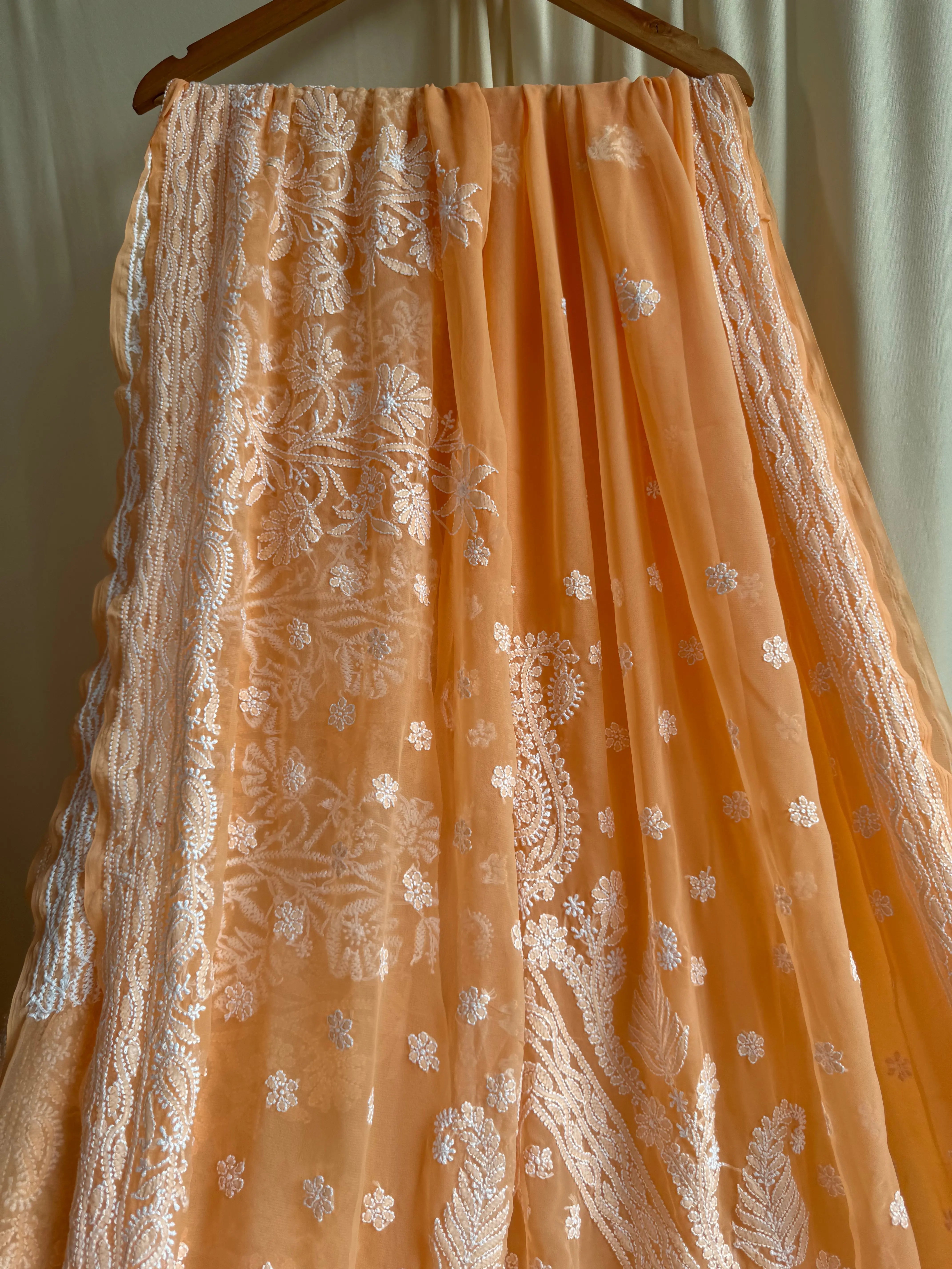 Georgette Chikankari saree in Sunset Orange ARIAA CHIKANKARI 