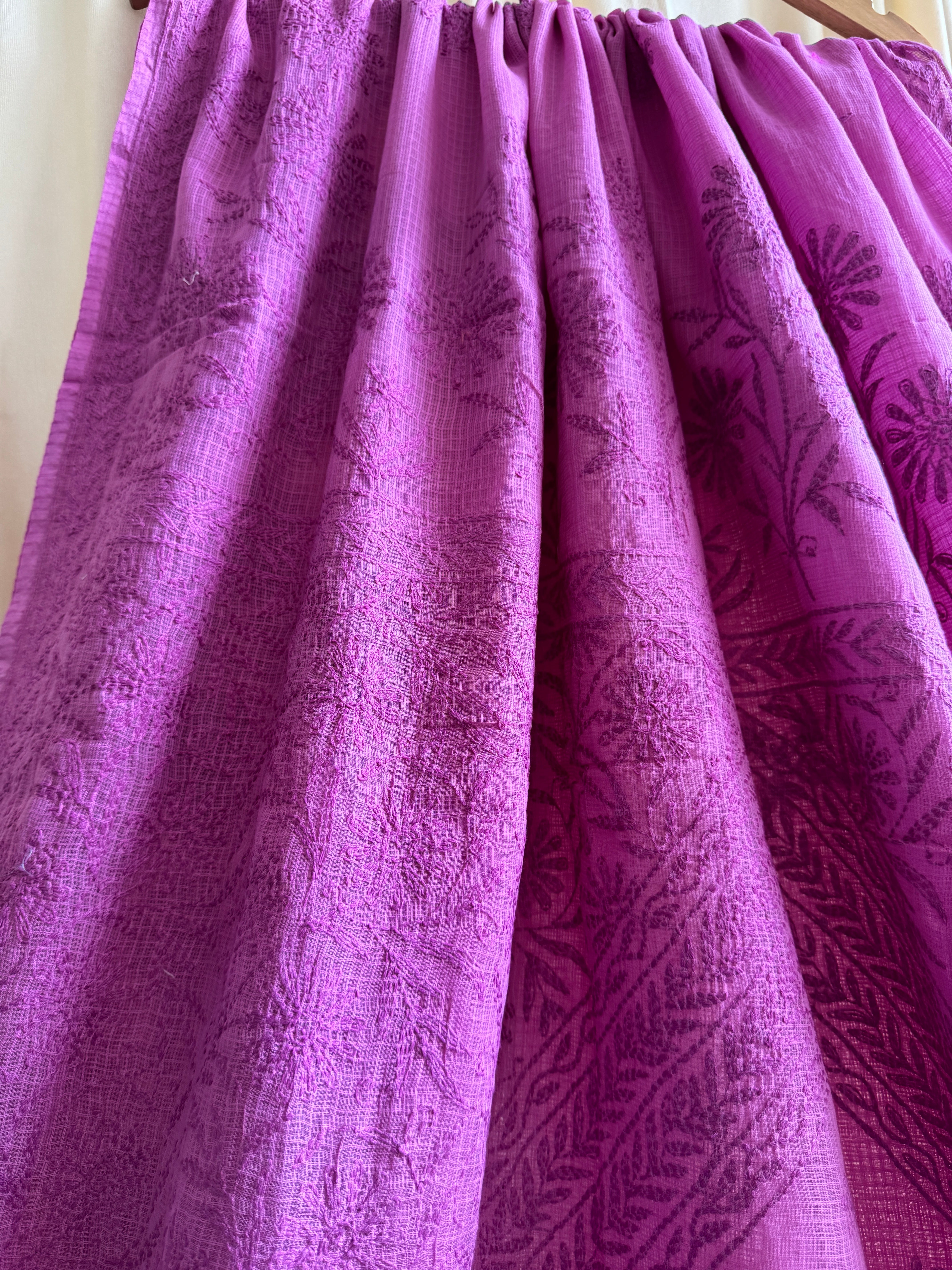 Kota Chikankari saree in Berry Pink