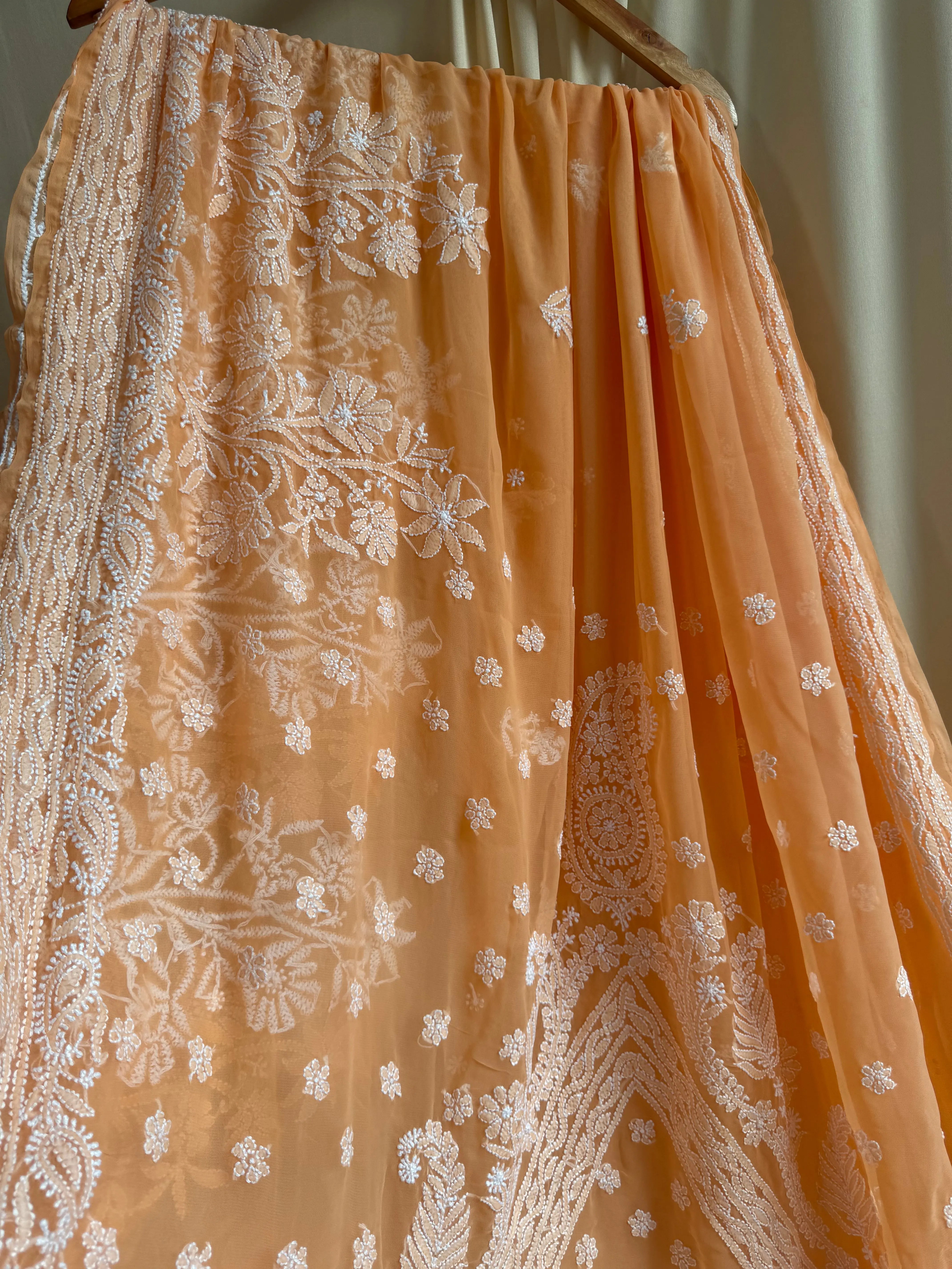 Georgette Chikankari saree in Sunset Orange ARIAA CHIKANKARI 