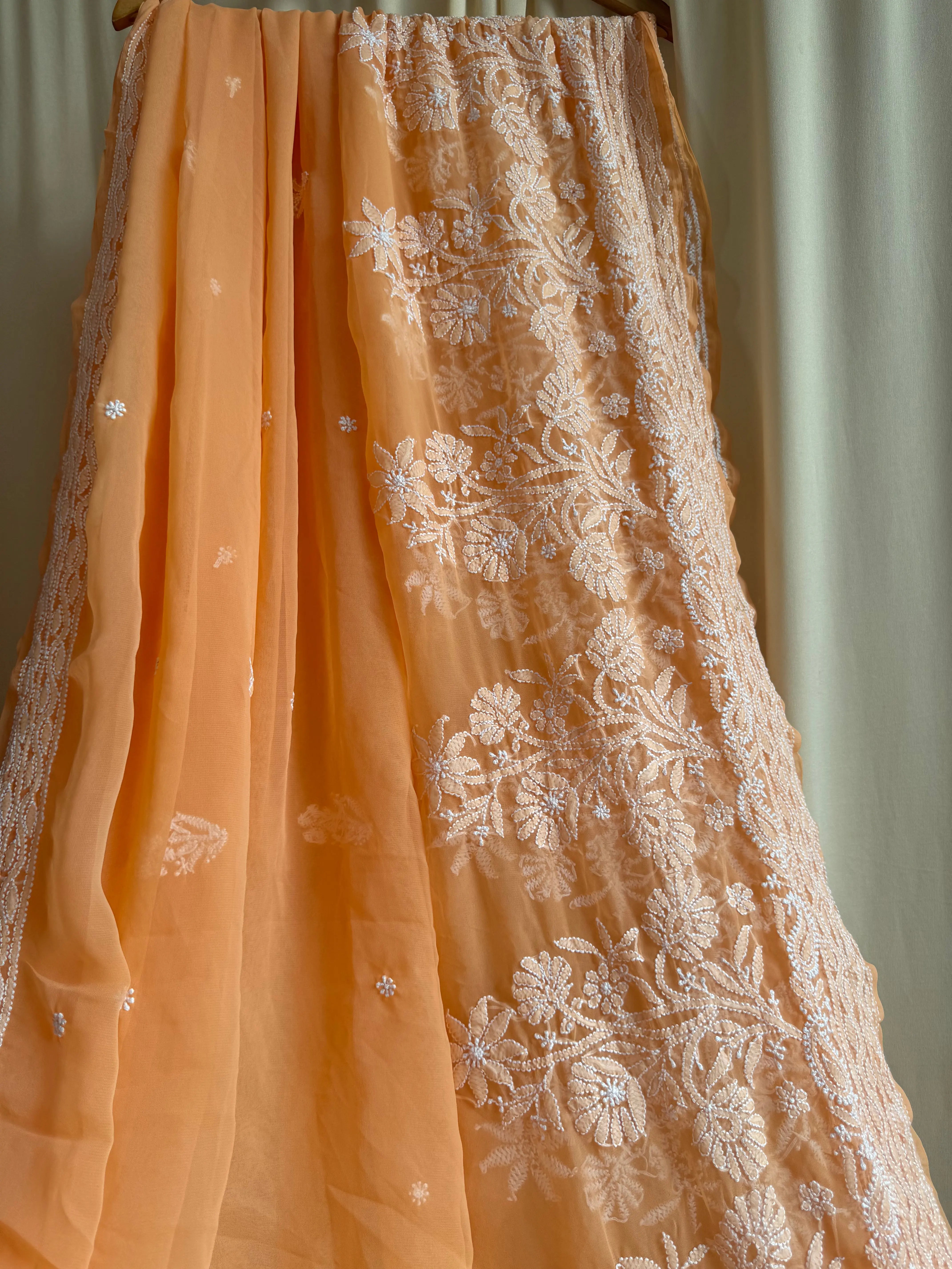 Georgette Chikankari saree in Sunset Orange ARIAA CHIKANKARI 