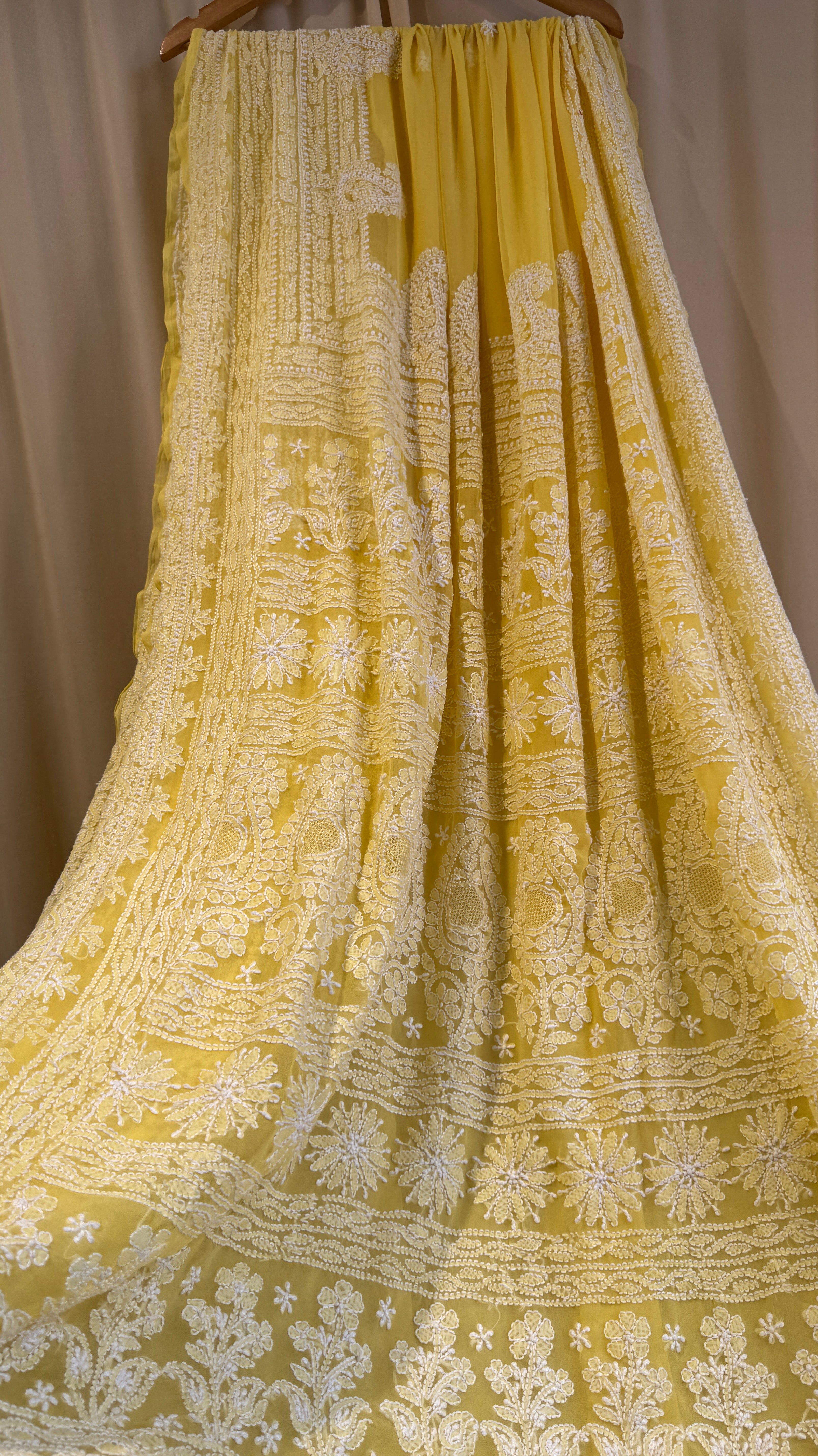 Georgette Chikankari saree in Yellow