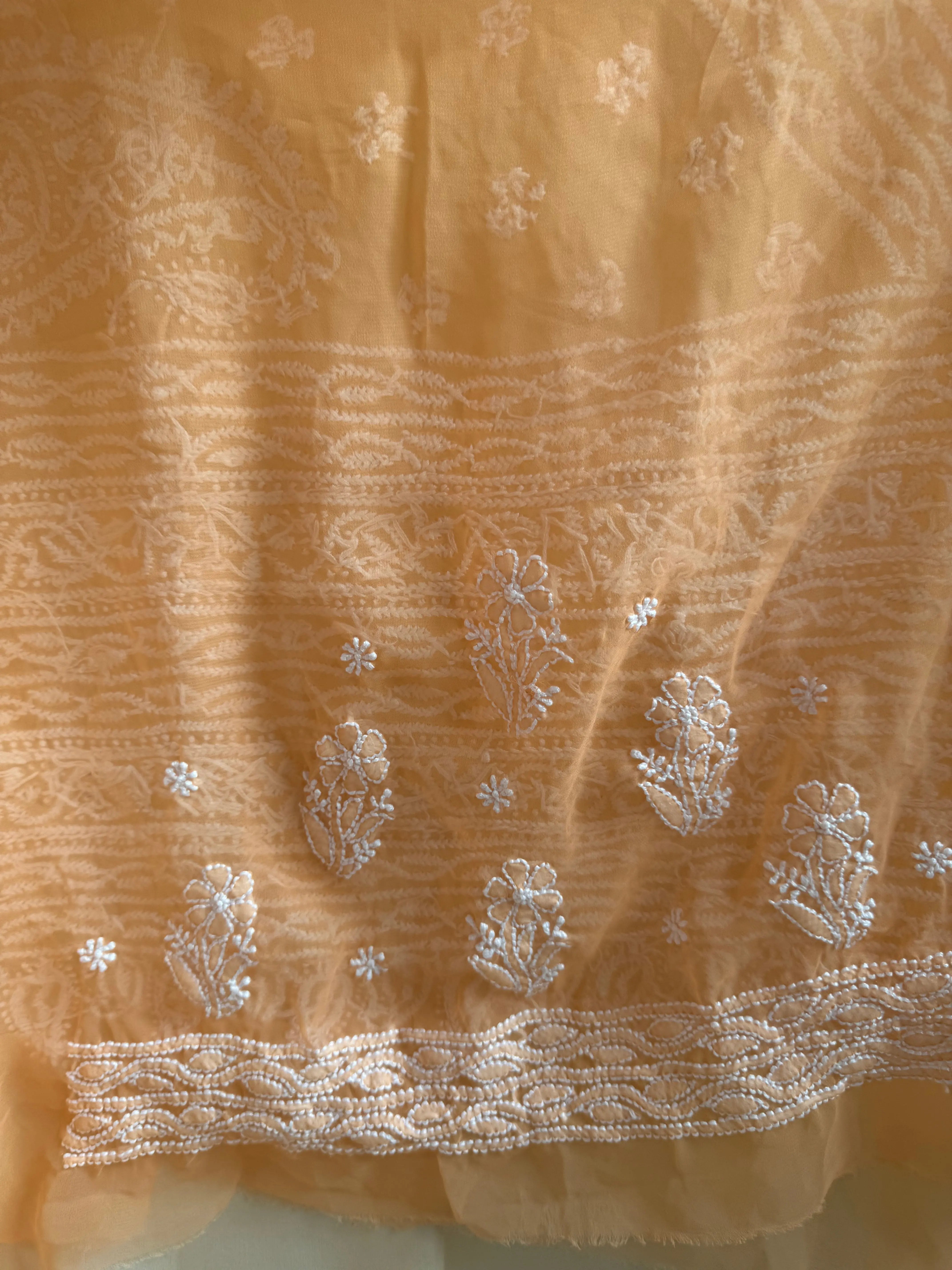 Georgette Chikankari saree in Sunset Orange ARIAA CHIKANKARI 