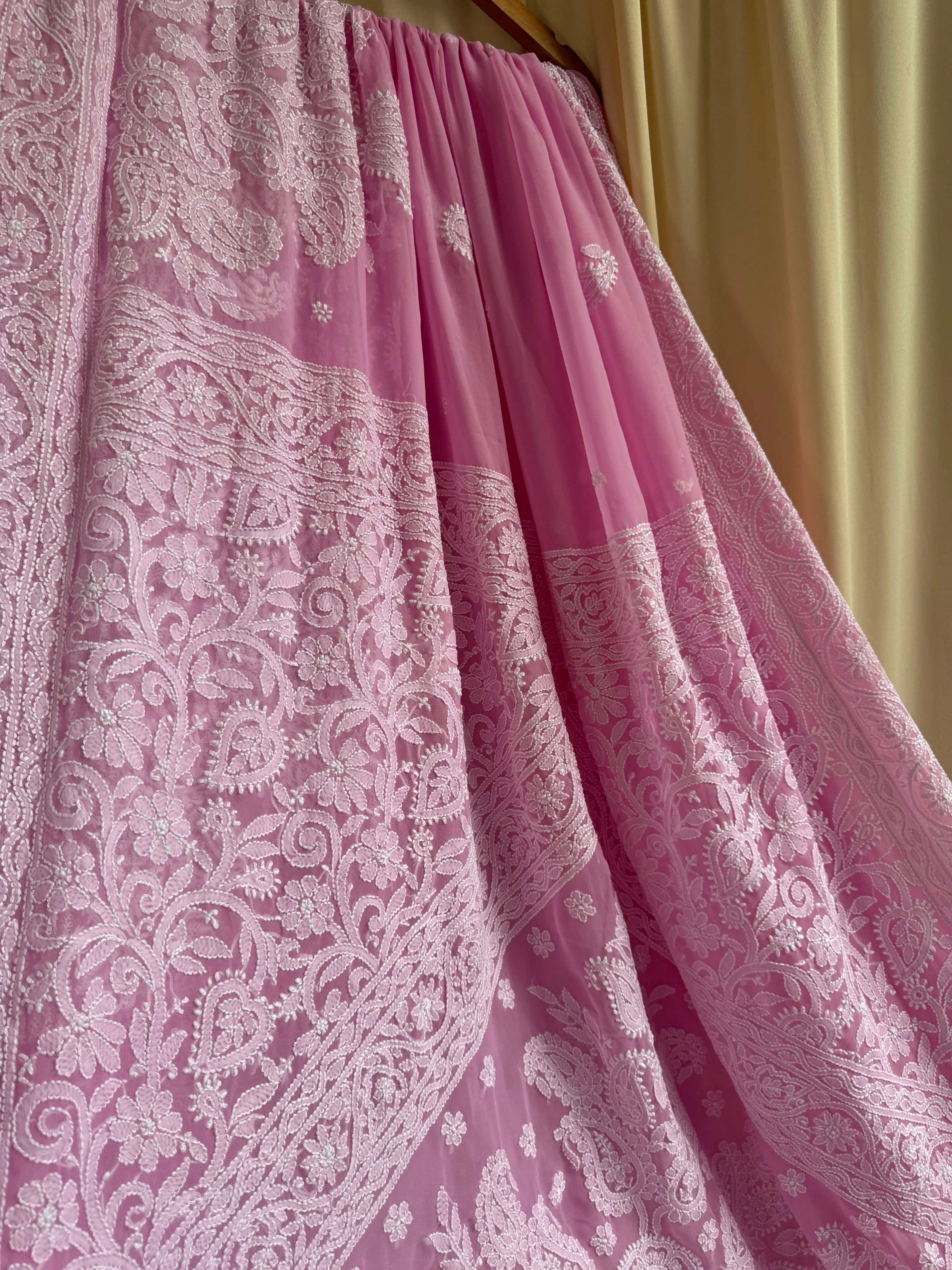 Georgette Chikankari saree in Pink ARIAA CHIKANKARI 