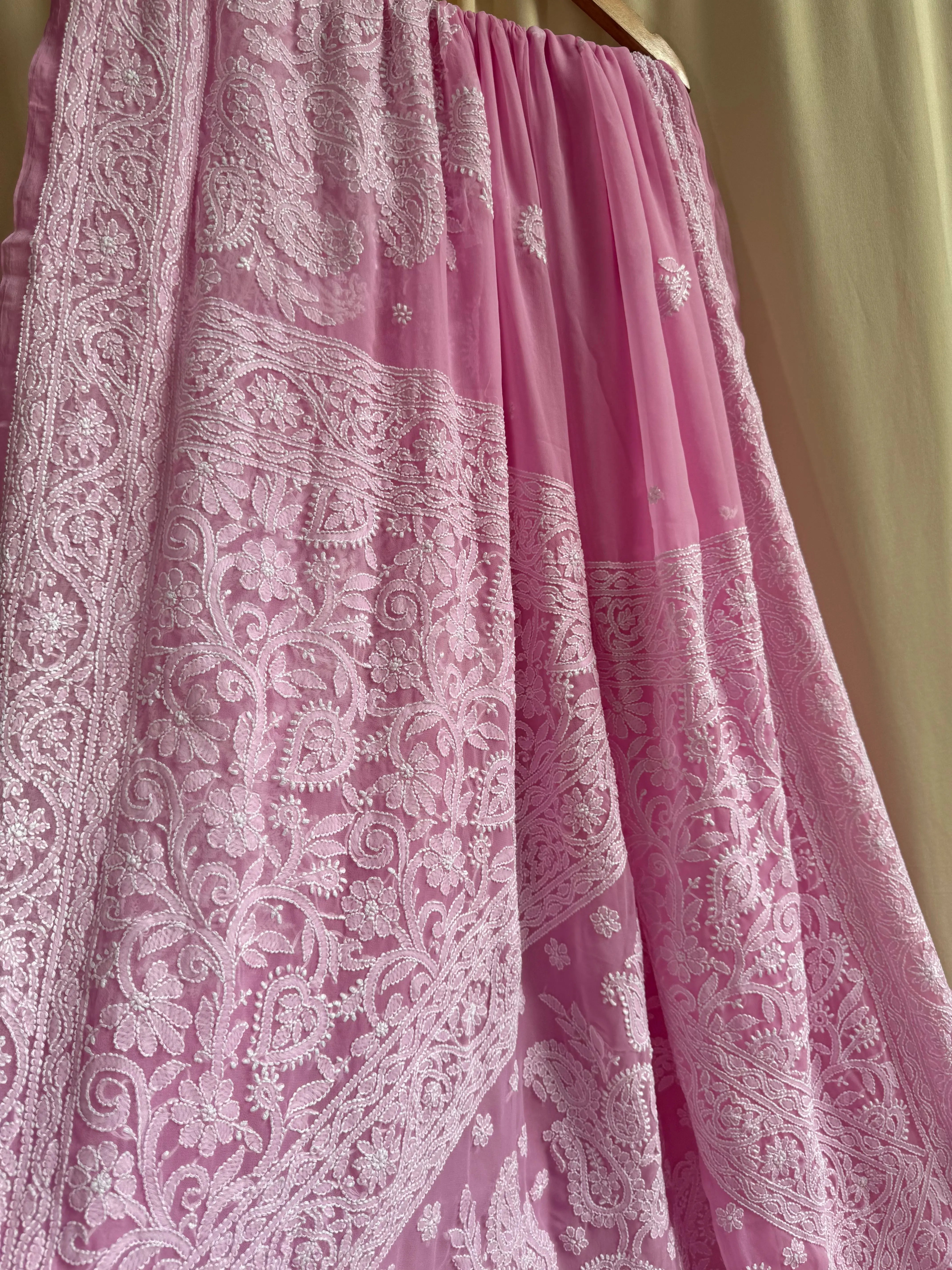 Georgette Chikankari saree in Pink ARIAA CHIKANKARI 