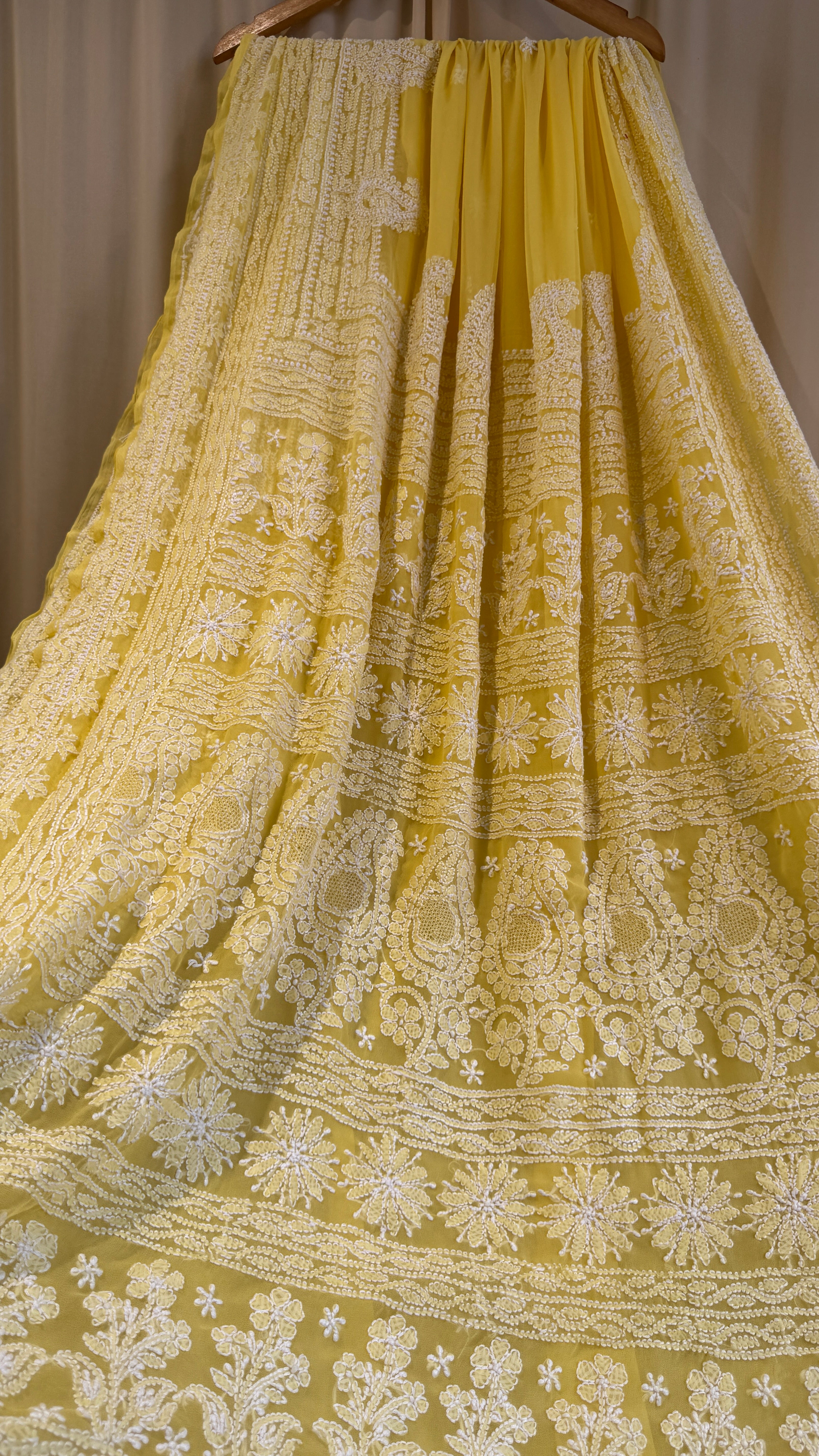 Georgette Chikankari saree in Yellow