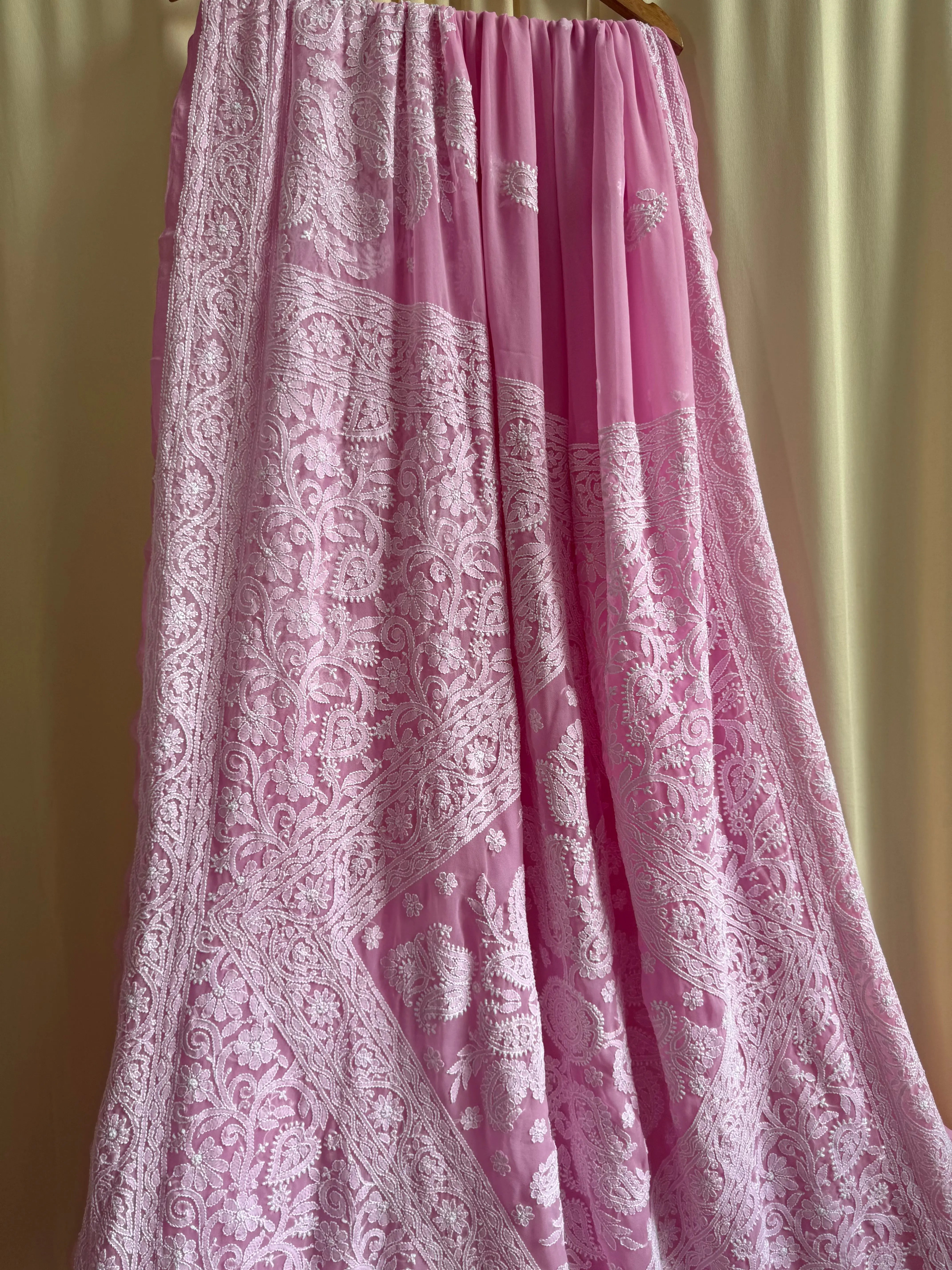 Georgette Chikankari saree in Pink ARIAA CHIKANKARI 