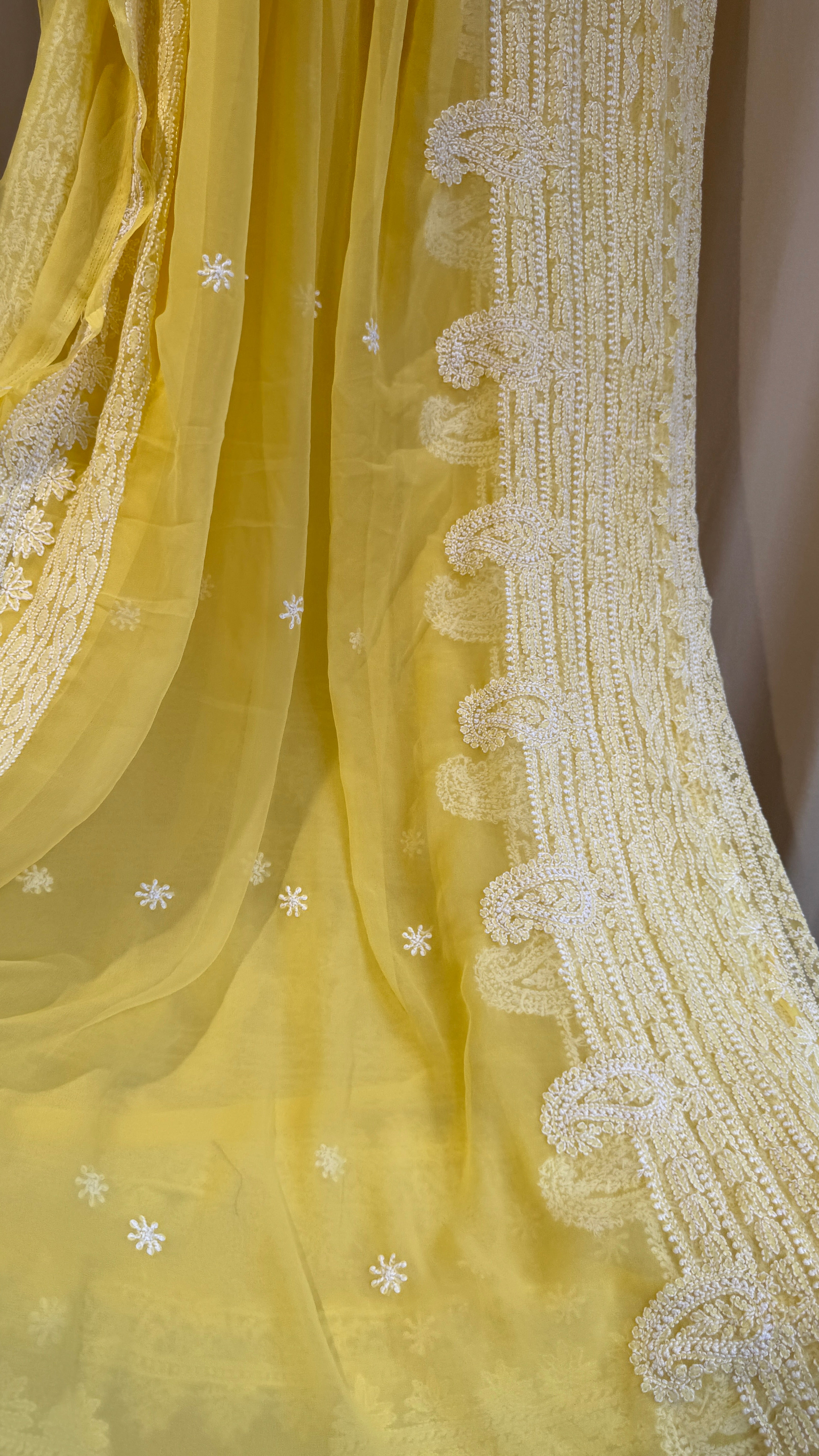 Georgette Chikankari saree in Yellow