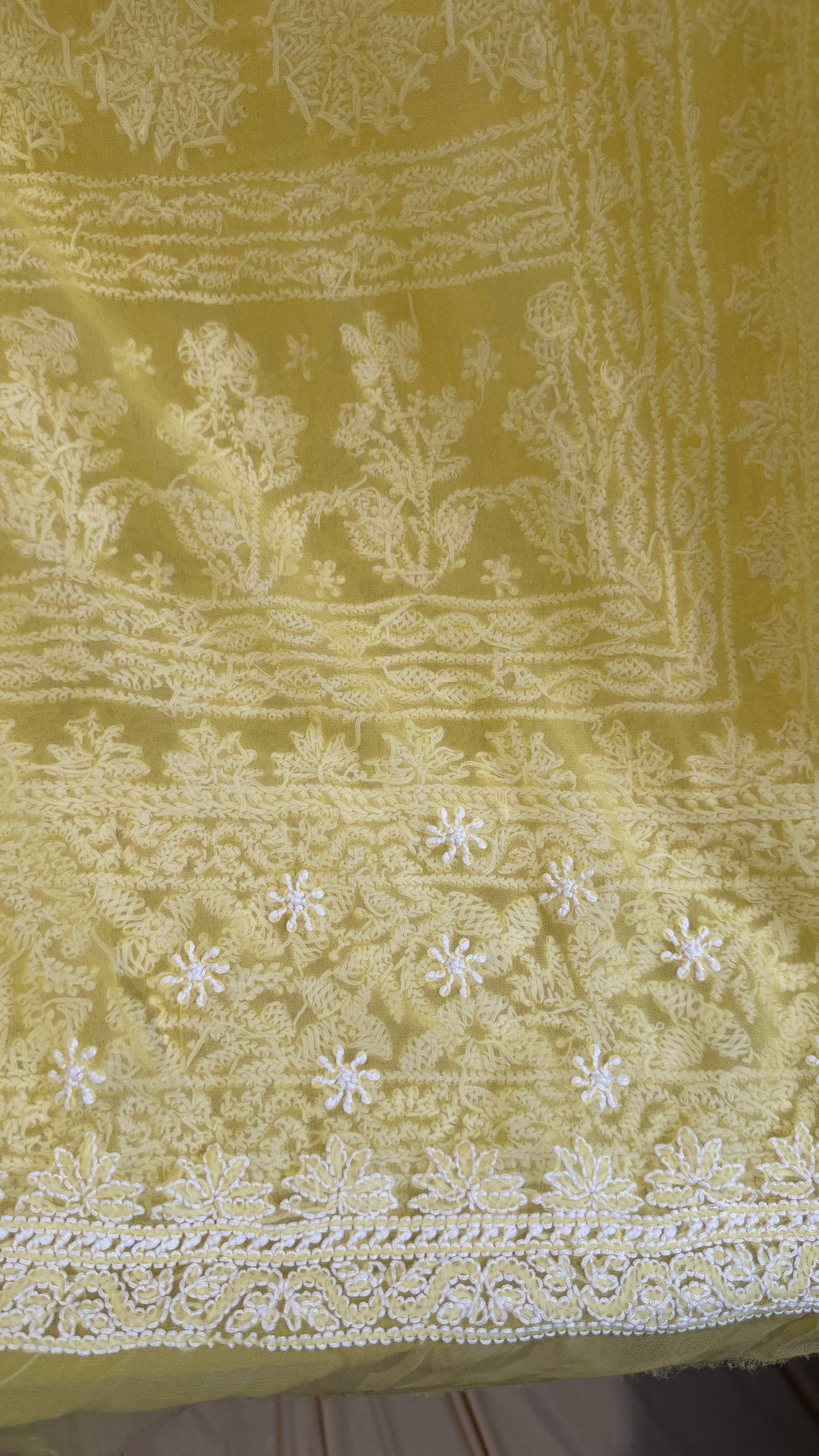 Georgette Chikankari saree in Yellow
