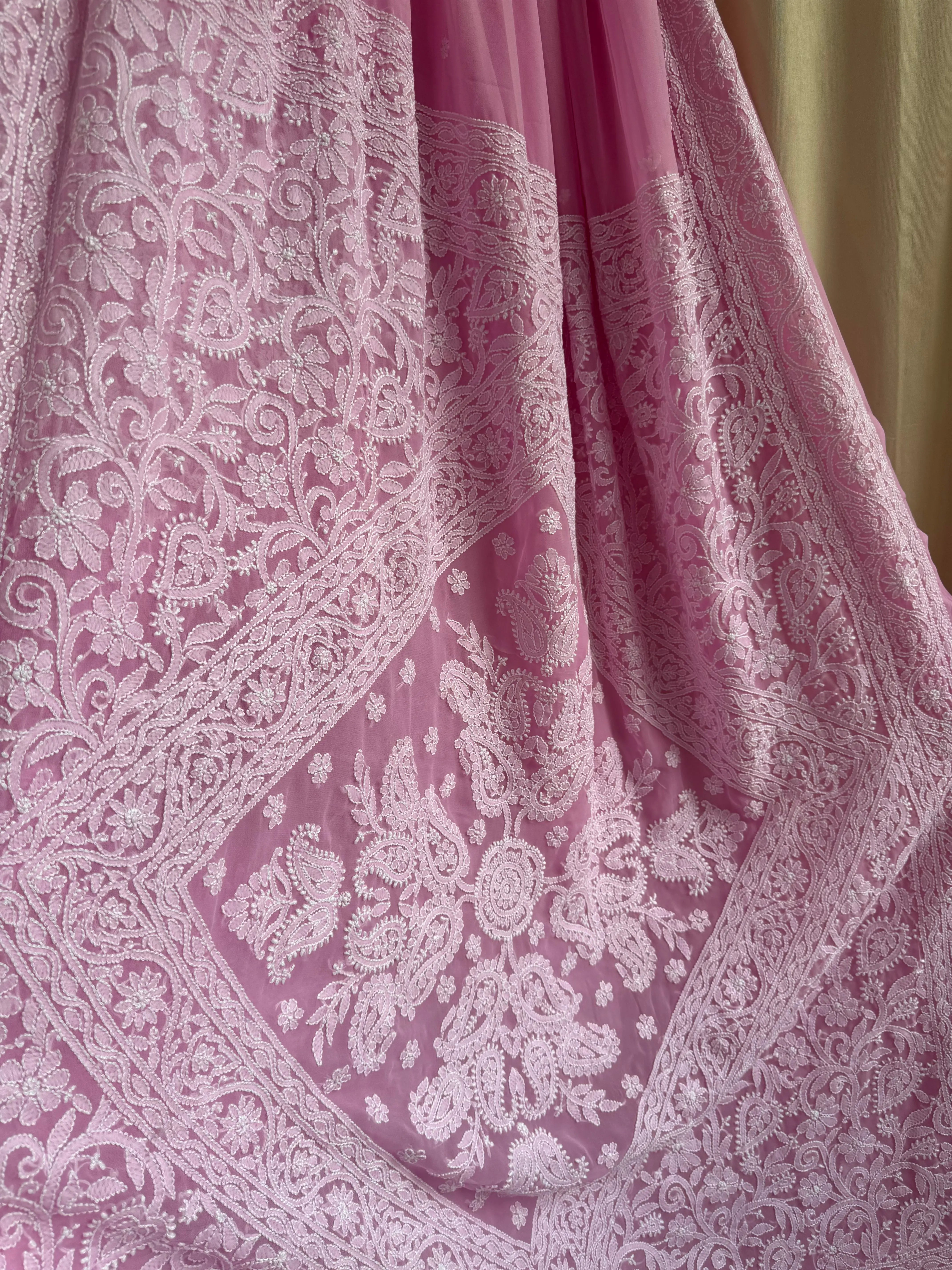 Georgette Chikankari saree in Pink ARIAA CHIKANKARI 