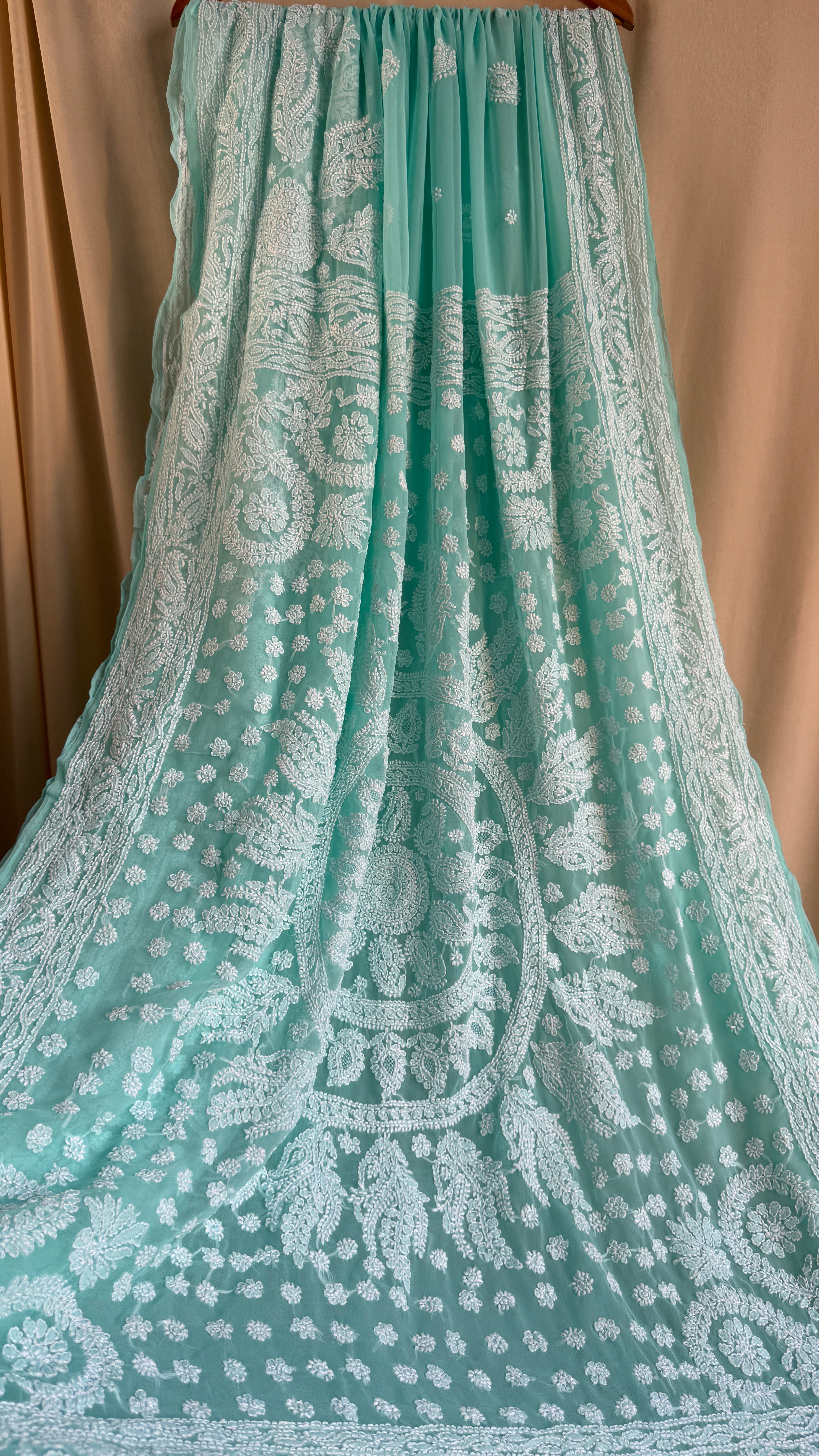 Georgette Chikankari saree in Green