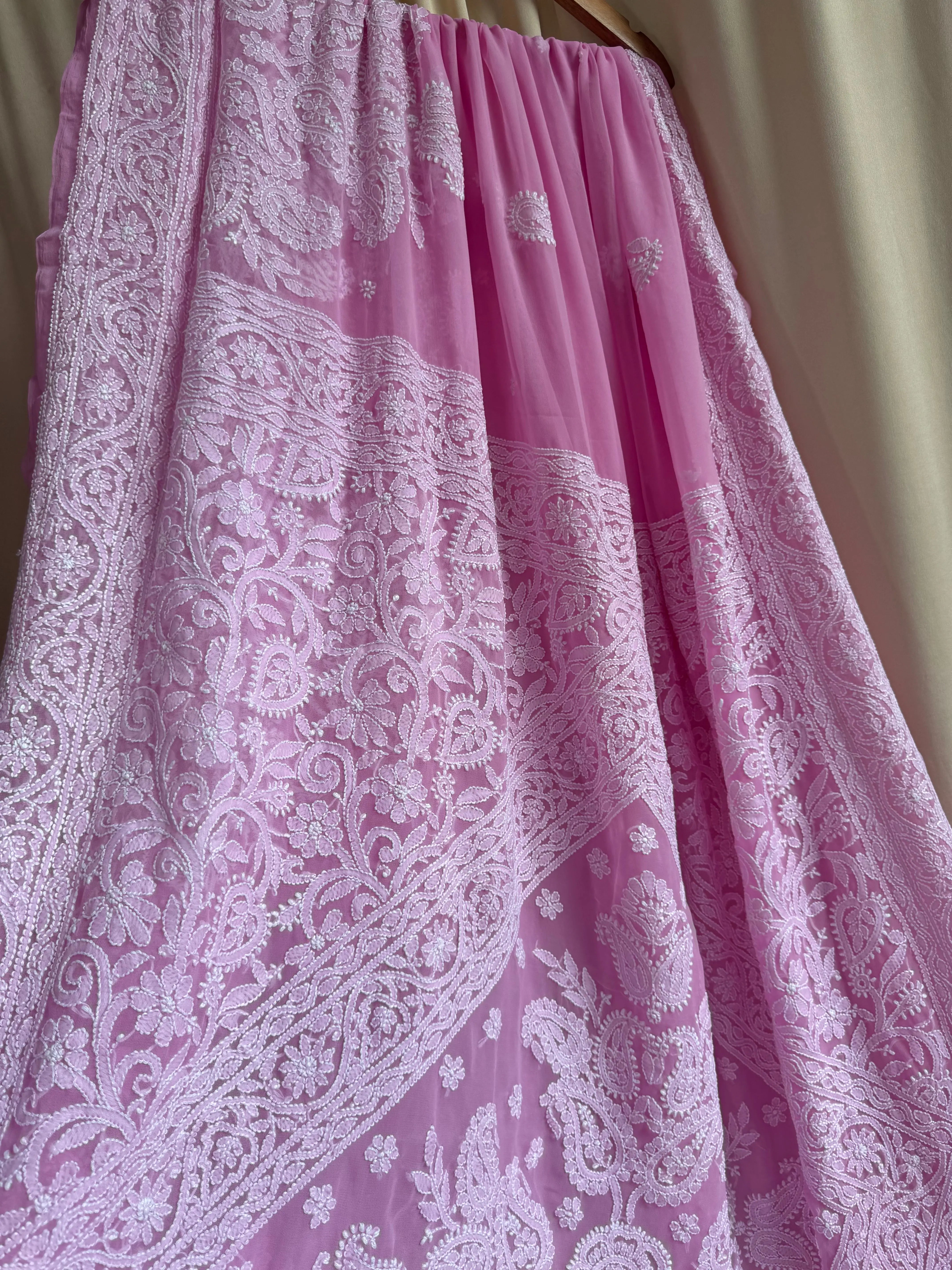 Georgette Chikankari saree in Pink ARIAA CHIKANKARI 