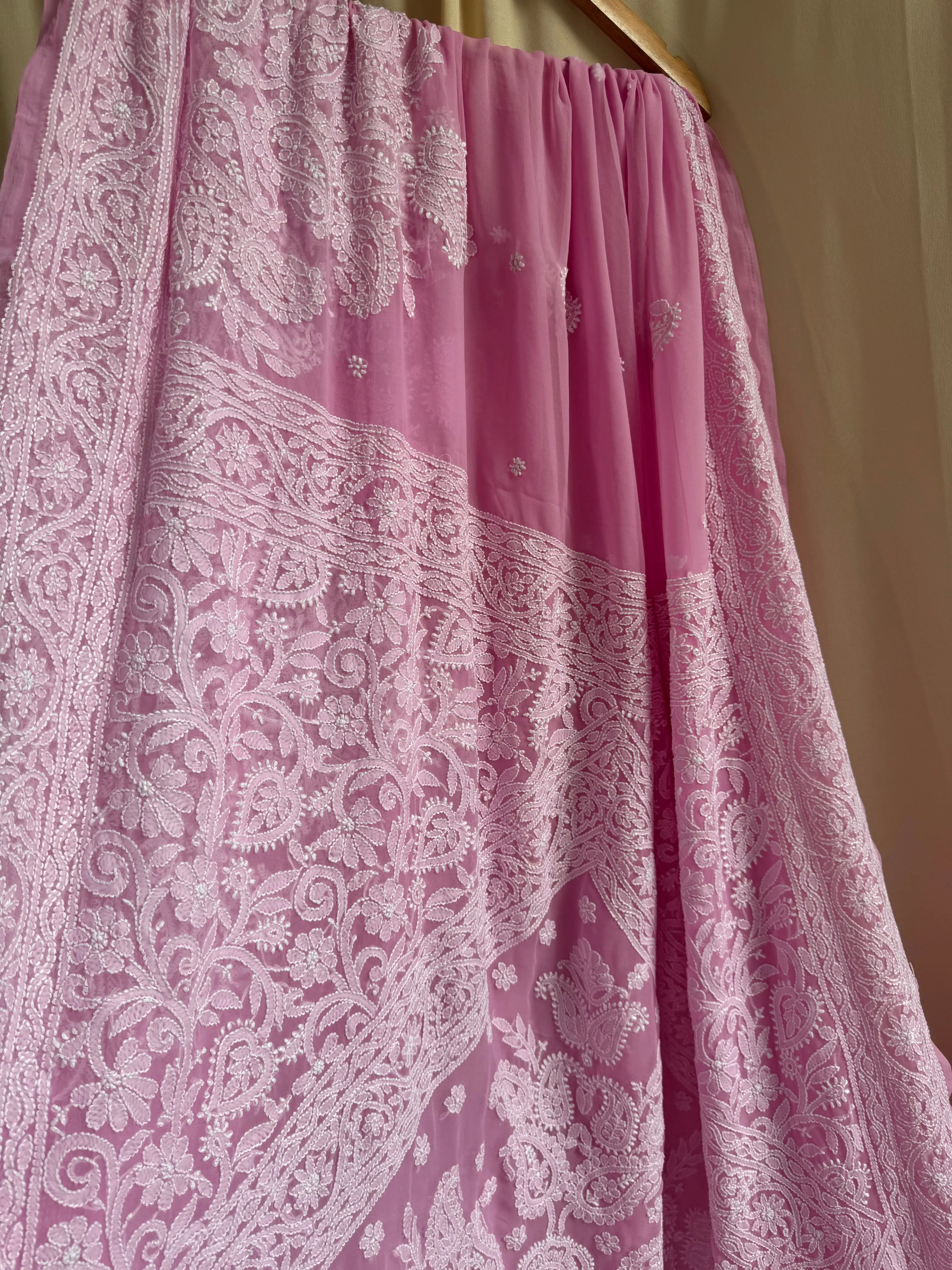 Georgette Chikankari saree in Pink ARIAA CHIKANKARI 