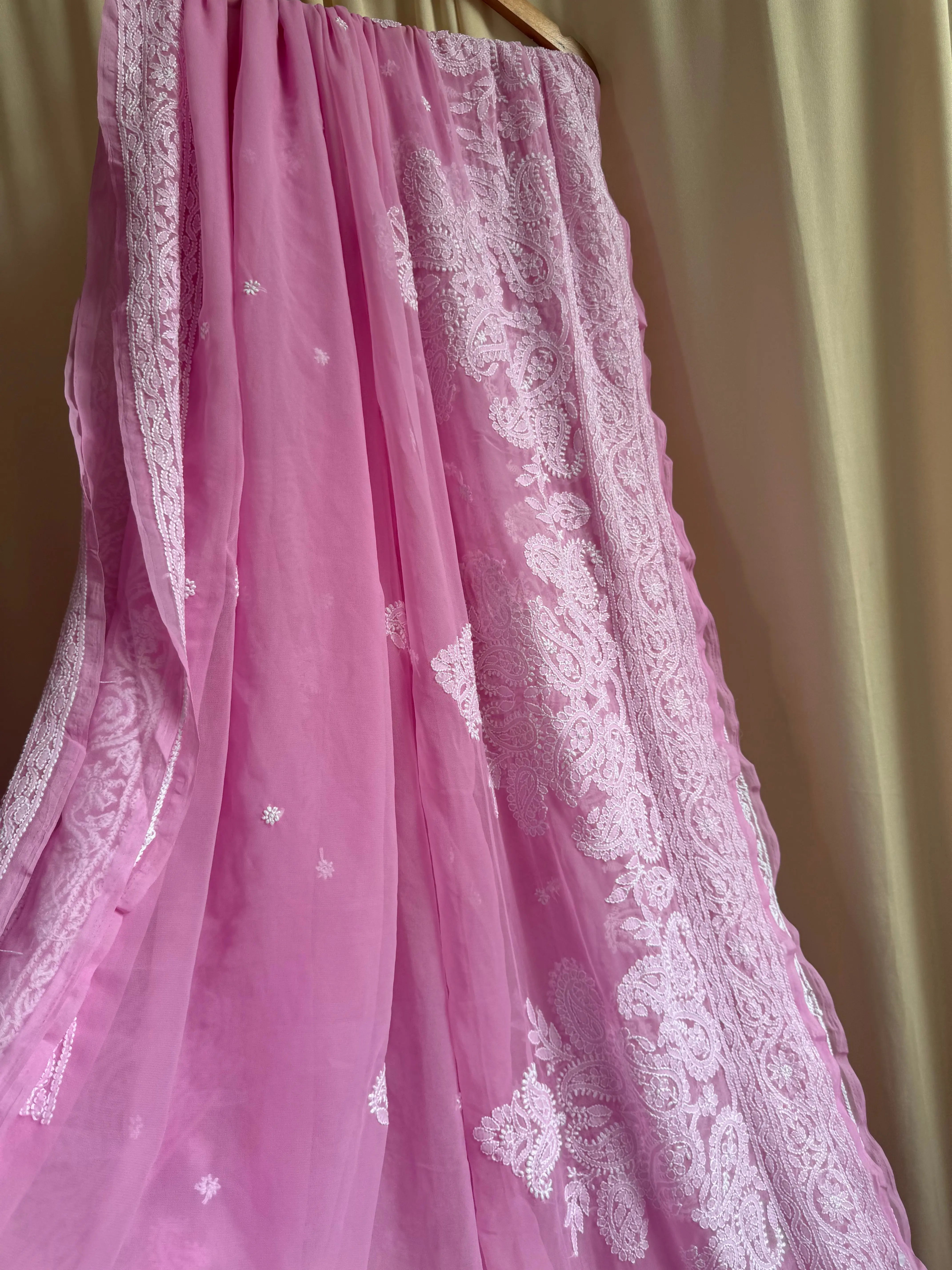 Georgette Chikankari saree in Pink ARIAA CHIKANKARI 