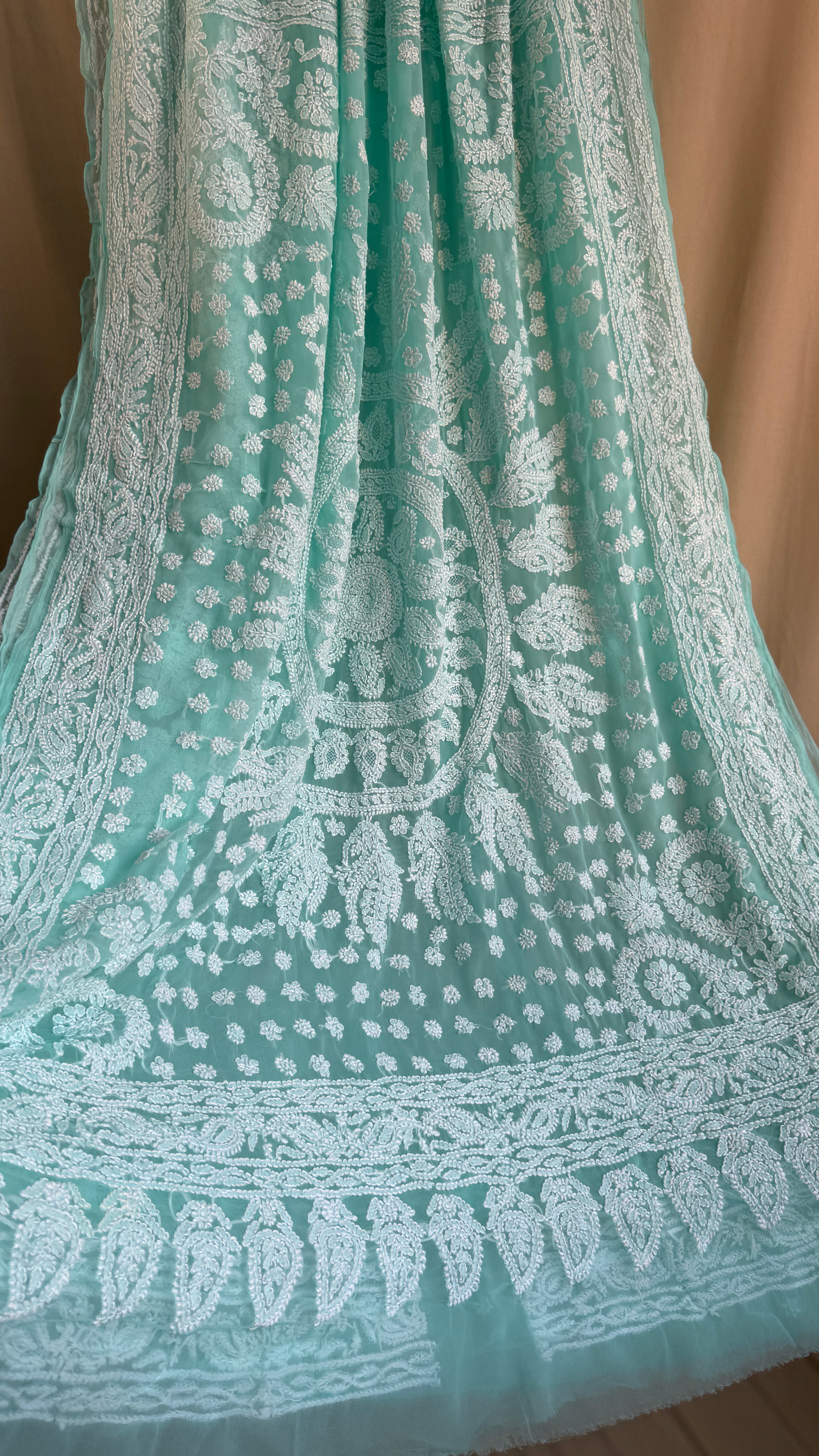 Georgette Chikankari saree in Green