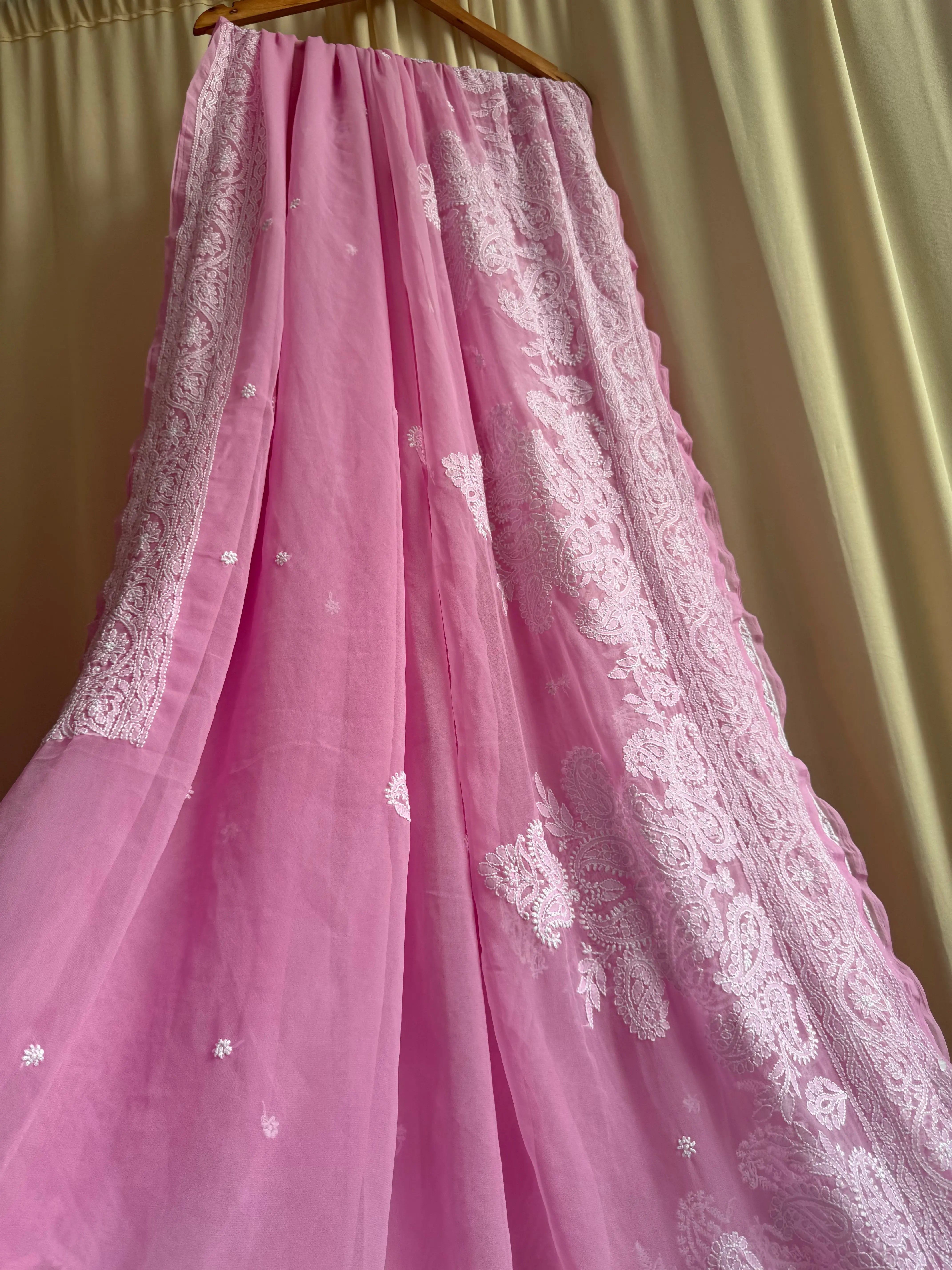 Georgette Chikankari saree in Pink ARIAA CHIKANKARI 