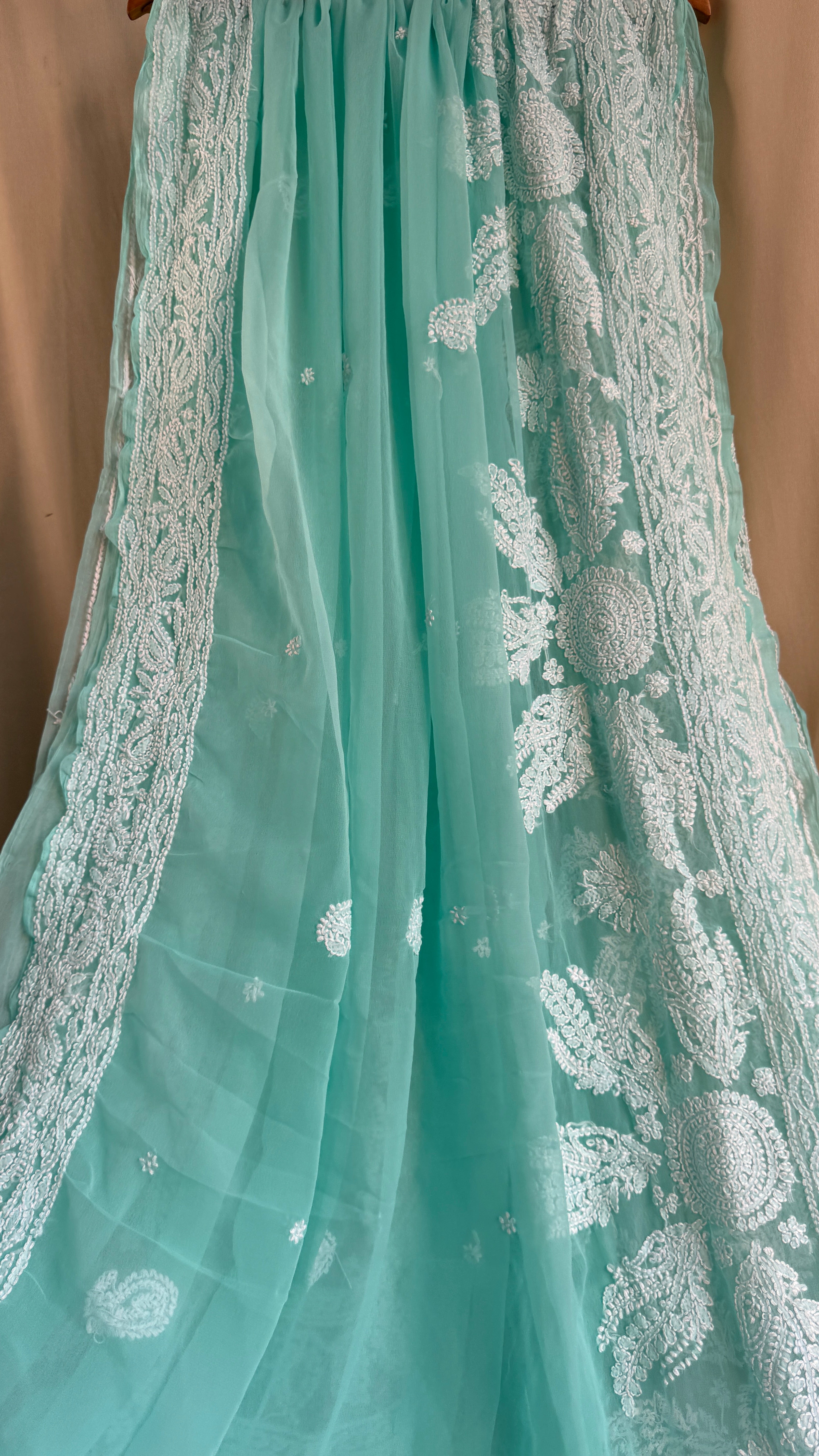 Georgette Chikankari saree in Green