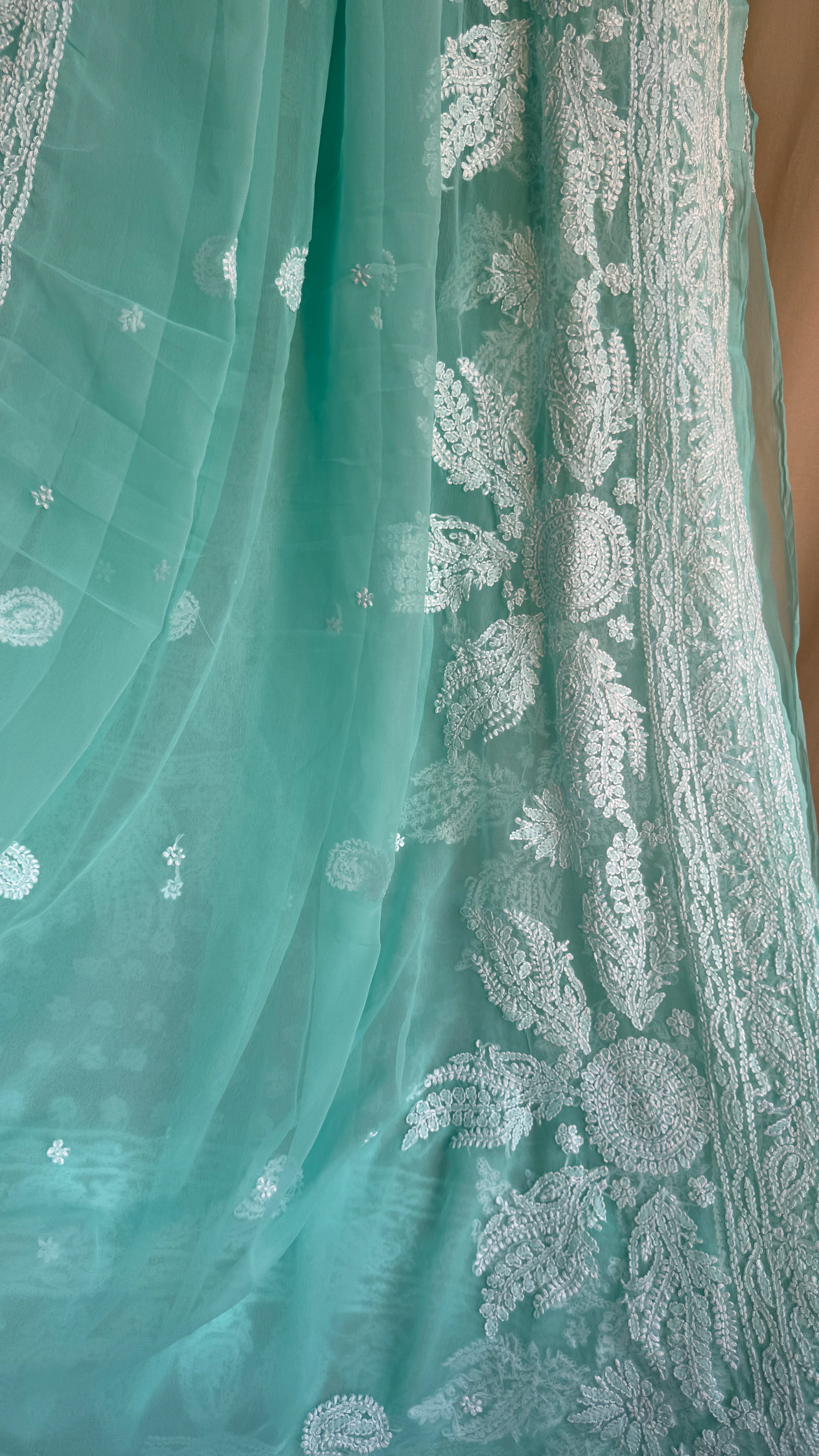 Georgette Chikankari saree in Green